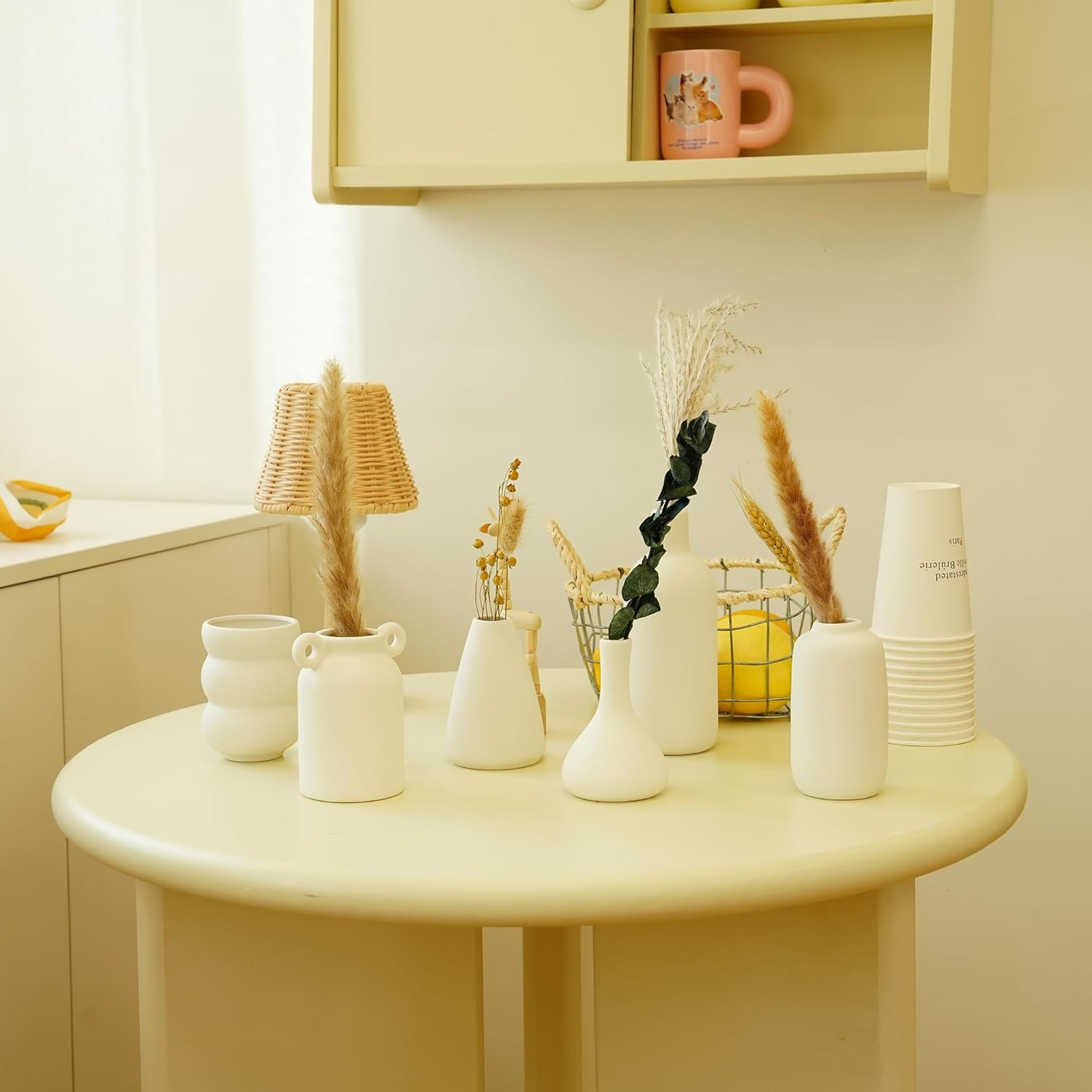 Small White Ceramic Vase Set of 10 Ceramic Bud Vases in Bulk Modern Farmhouse Boho VaseS for Pampas Grass, Flowers, Decorative Ceramic White Flower Vases for Home Decor, Entryway Table Decor - Image 7