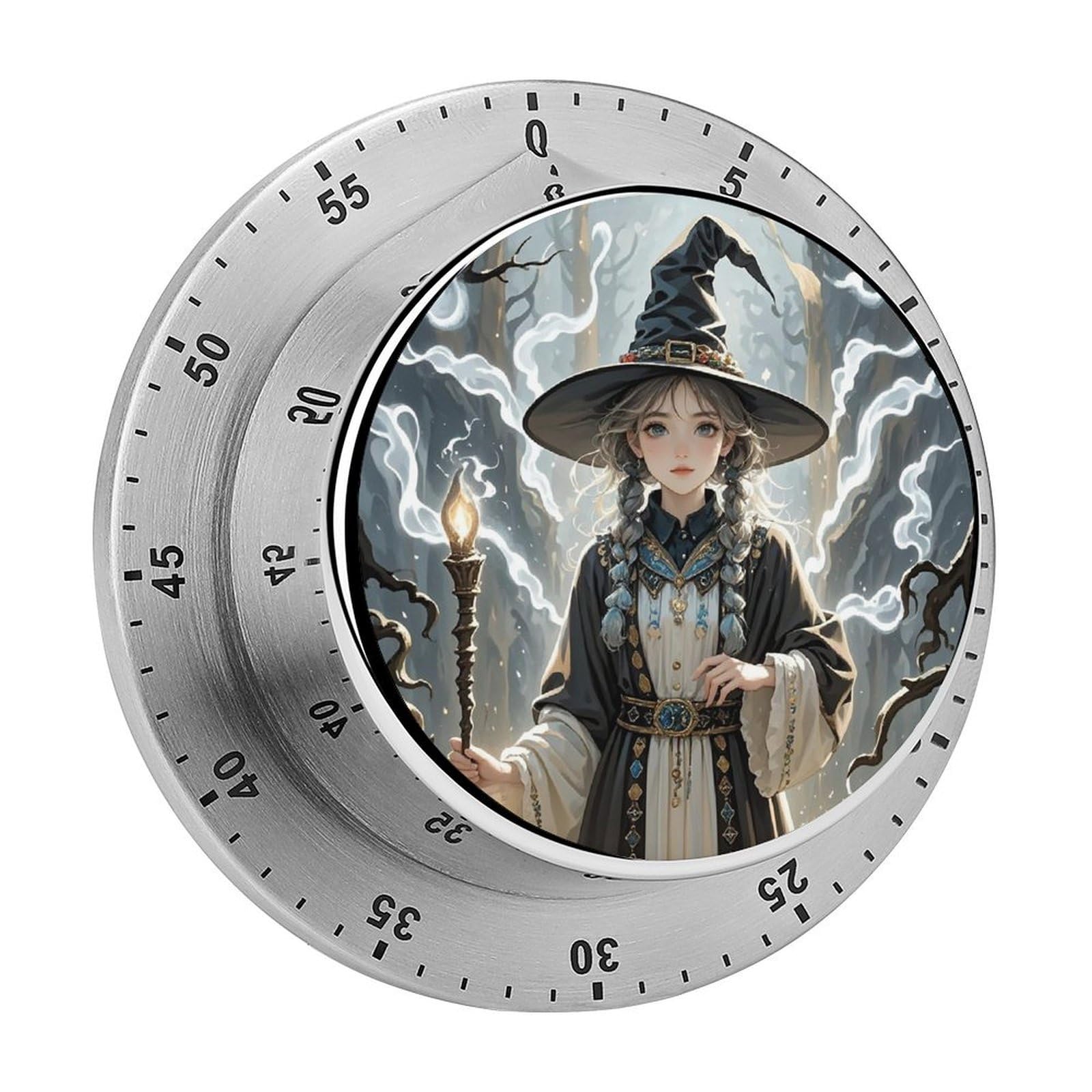 Magic Witch Witchcraft Bohemian Drawing Timer Fashion Visual Timers Wind Up 60 Minutes Desk Timers Stainless Steel Magnetic Timer Countdown Clock No Batteries Loud Alarm for Kitchen Chef Cooking