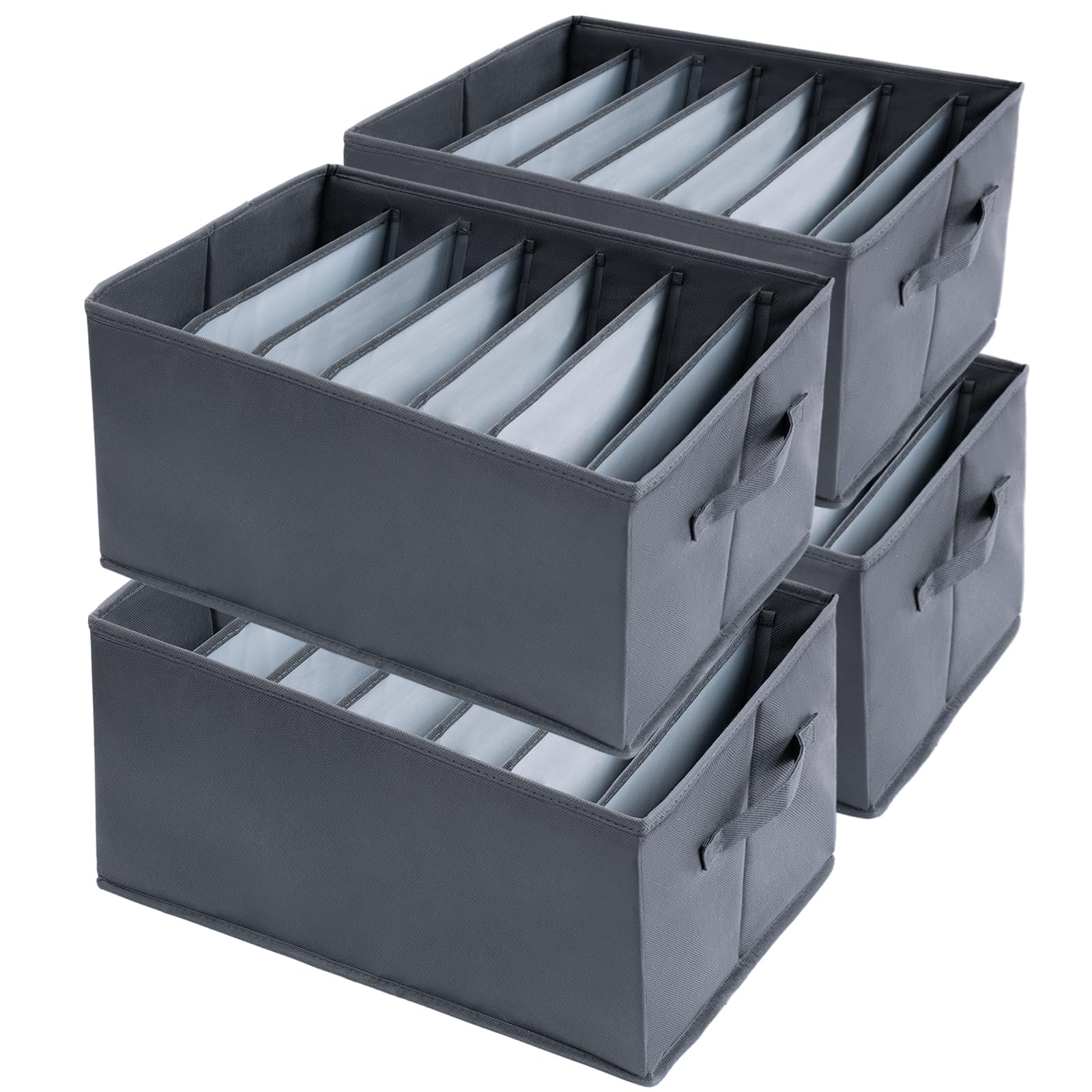 Niviy 2 Stück Schubladen Organizer kleiderschrank Extra Großem 5 Fächer Abstand 8,5cm Aufbewahrungsbox Schrank Faltbar PP-Hartplatte Stabiler Boden Organizerbox für Jeans,Mantel,Pullover 43X30X25CM