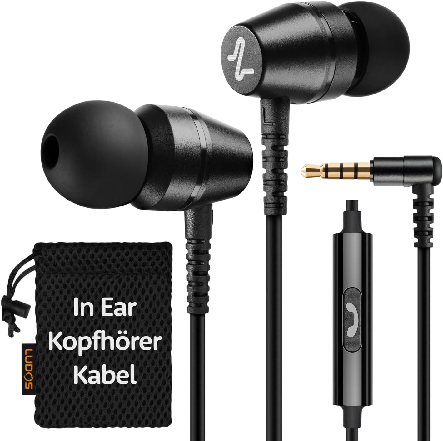 Ludos OMNITONE Wired Earbuds in-Ear Headphones, Earphones with Microphone, 5 Years Warranty, Noise Isolation Corded for 3.5mm Jack Ear Buds for iPhone, iPad, Samsung, Computer, Laptop, Gaming, Sports