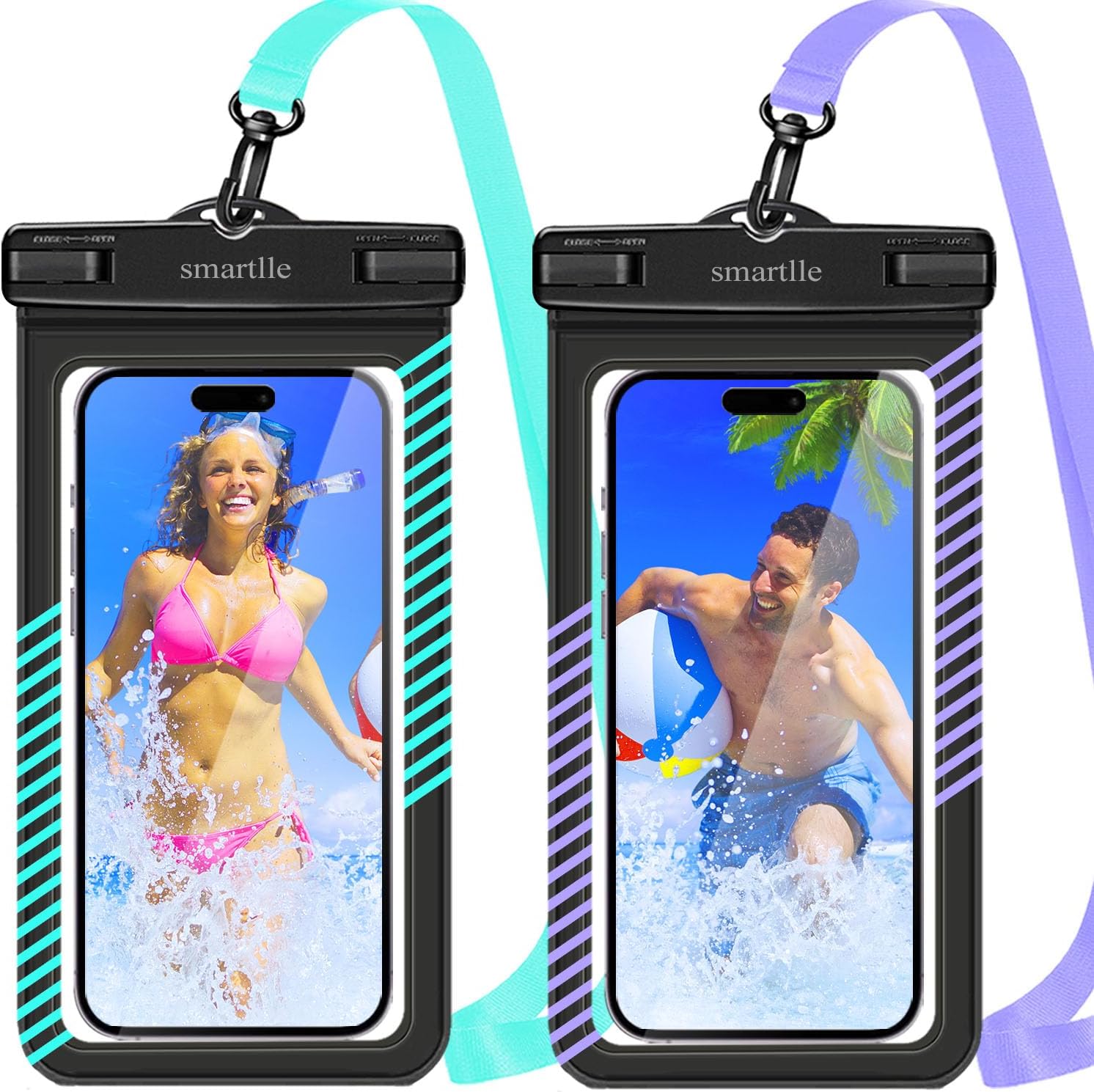Waterproof Phone Pouches, 2 Pack 6.5" Glow In The Dark Dry Bags
