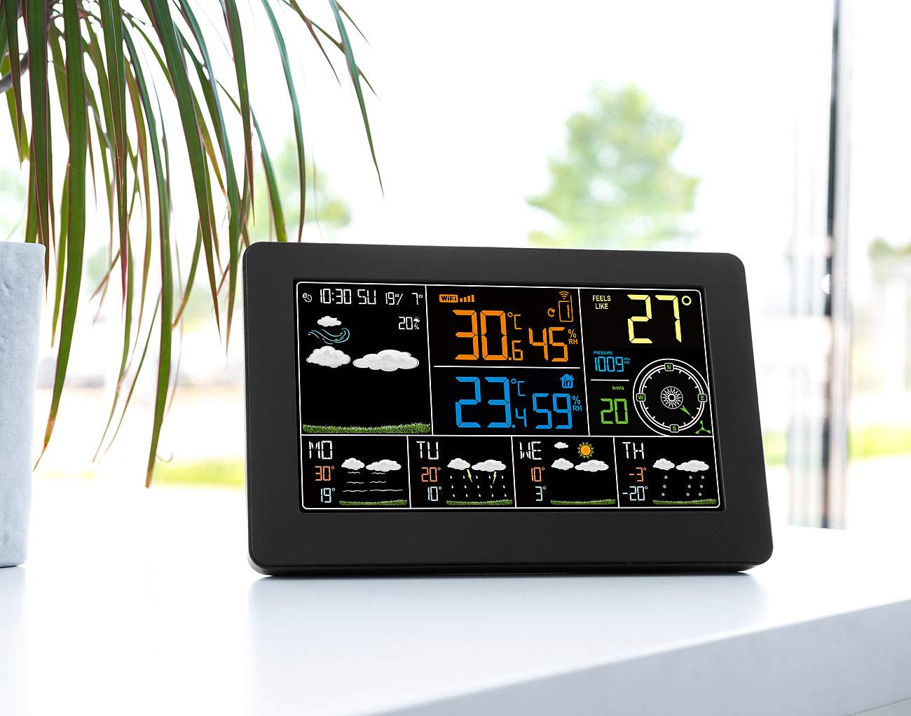 infactory Wetterstation mit App: WLAN-Funk-Wetterstation, Außensensor, Versandrückläufer (Handy, netzwerkfähig, Uhr)