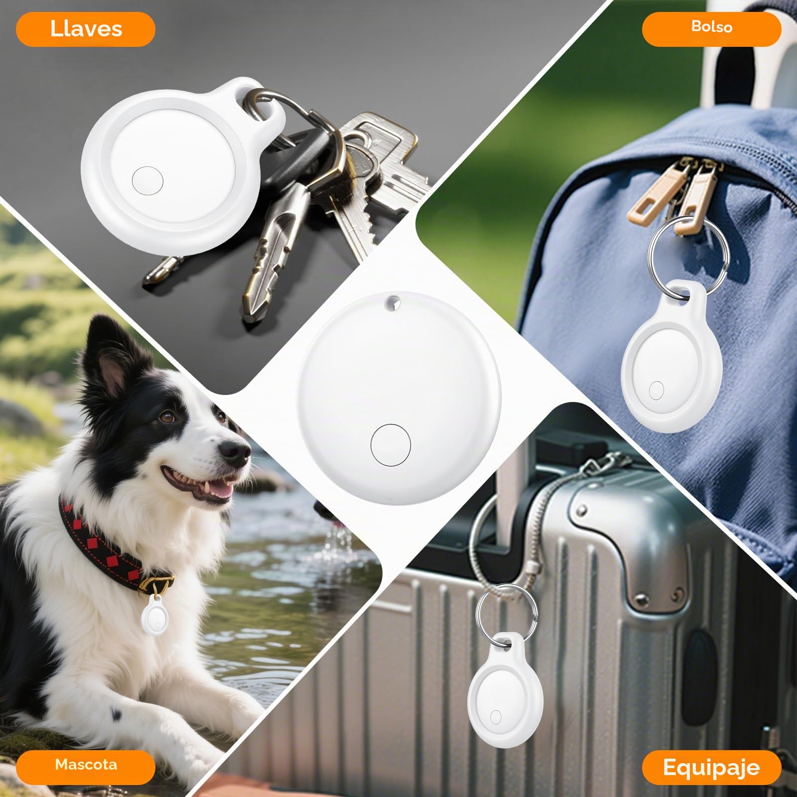 Android Smart Tag, Tracker Compatible con Google Find Hub App (Sólo Android), Localizador Bluetooth, Rastreador para Llaves, Cartera, Equipaje, Impermeable IP68, 4 Blanco