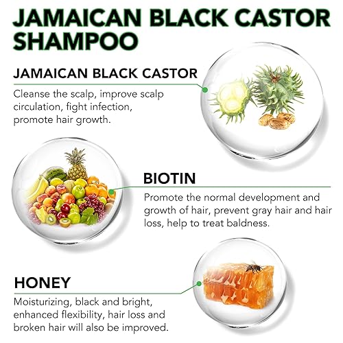 Miniatura 2 de Tudiqe Champú de aceite de ricino negro jamaicano para el crecimiento del cabello, fortalece y restaura, champú de ricino negro jamaicano para