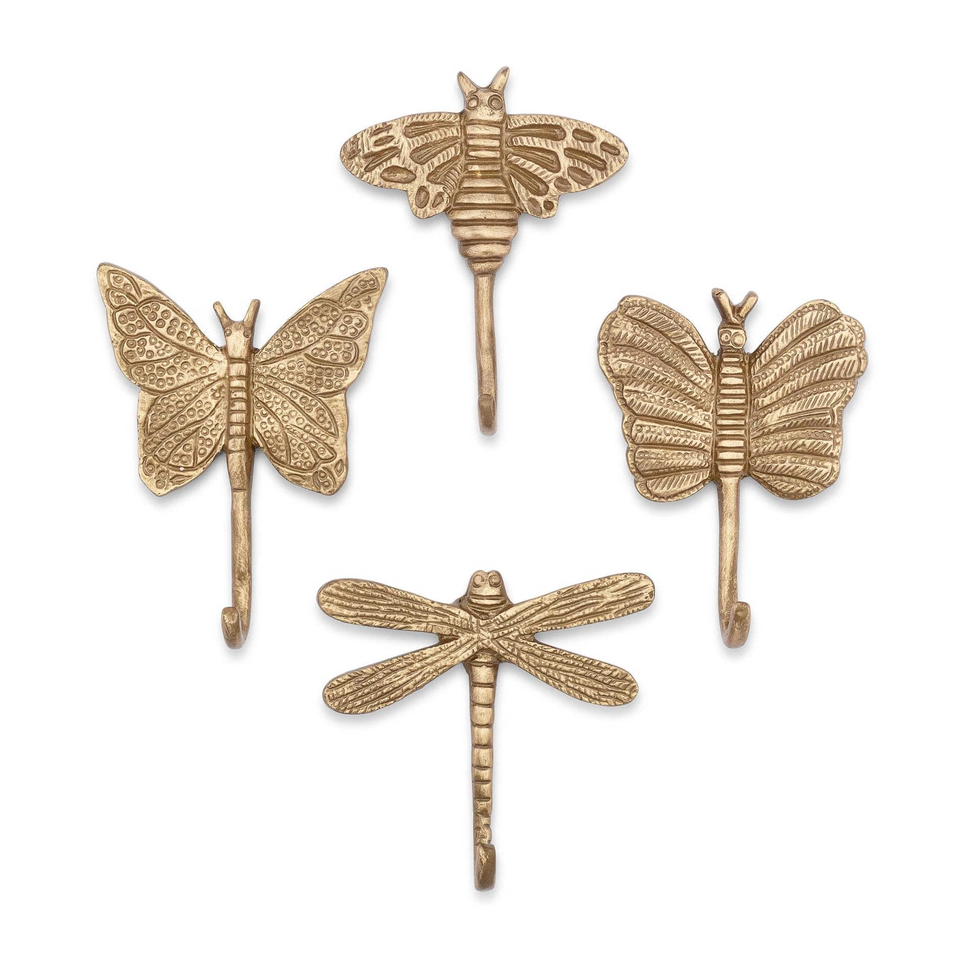 Crane Baby Women's Brown (Brass) Antique Gold Dragonfly Wall Hooks, Set Of 4, Decorative Brass Butterfly Wall Hook For Nursery Decor, Vintage Girls Room Decor