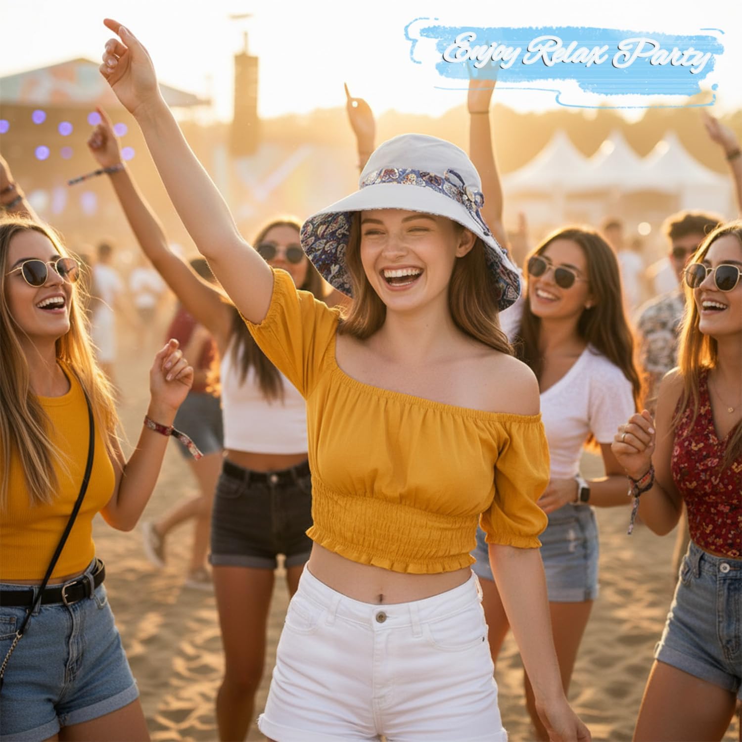 Women Wide Brim Sun Hat Reversible Bohemian Outdoor Bucket Fishing Hats UV Protection for Hiking Beach Travel - Image 9