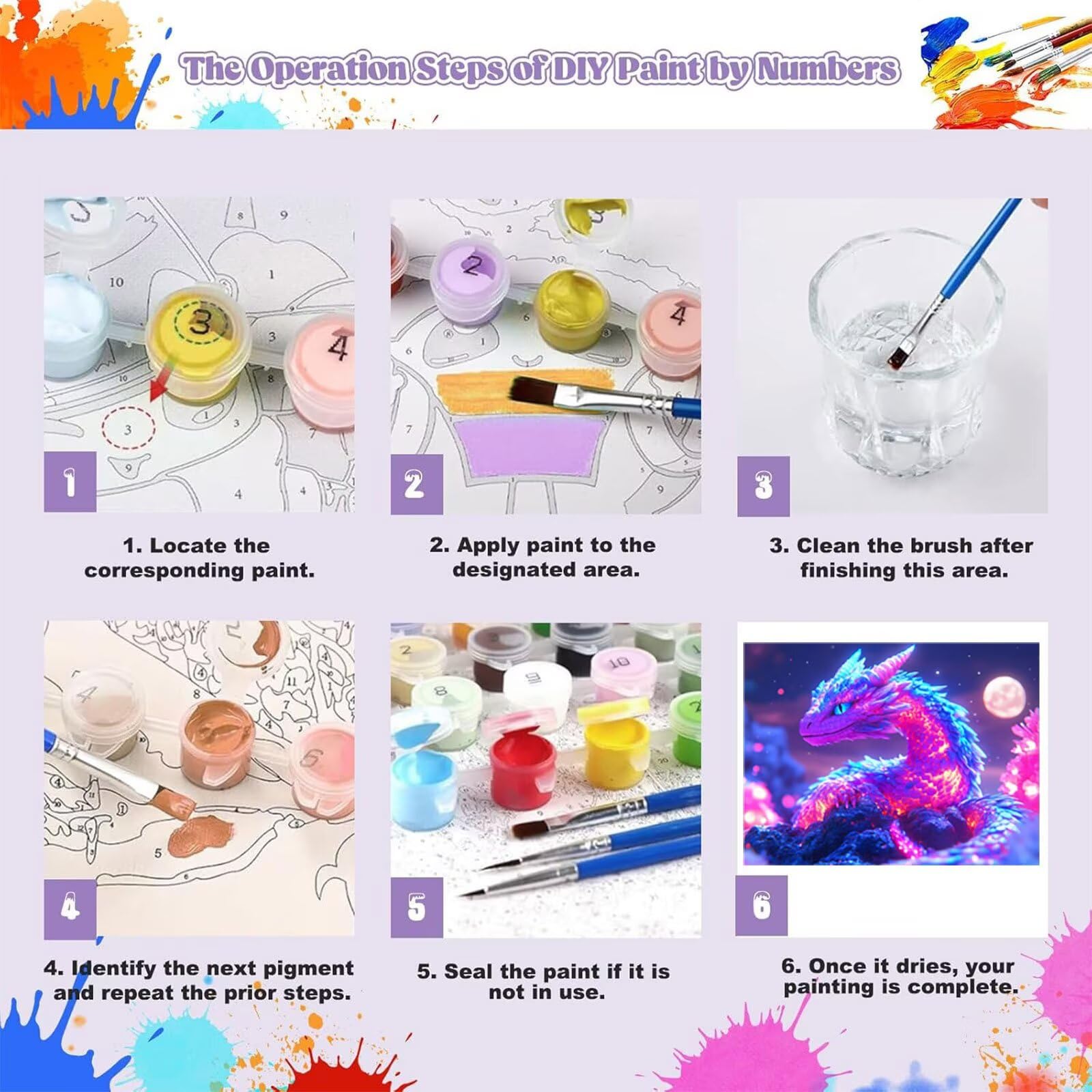 Peinture Numero Adulte Animal Coloriage par Numero Adulte Dragon DIY Paint by Numbers, avec Pinceaux Peinture Loisir Creatif Enfant Numéro D'art Cadeau Femme, Pour Decoration Maison 60x80cm H - 537