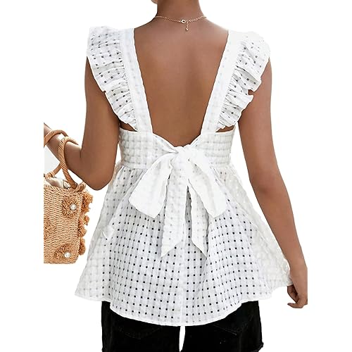 Floerns Women's Striped Print Boat Neck Tie Back Sleeveless Maternity Peplum Blouse Tops