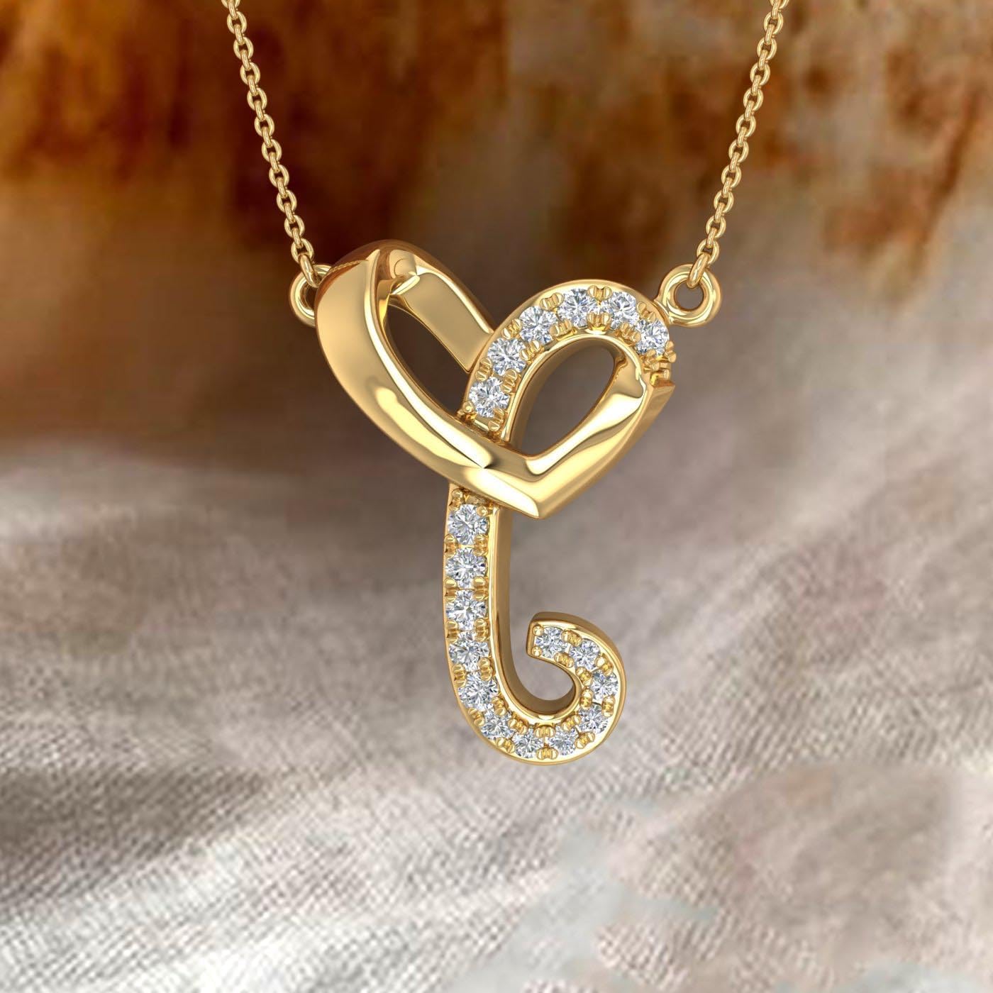 FINEROCK Diamond Initial Letter Pendant Necklace in 10K Yellow Gold (with Silver Chain)