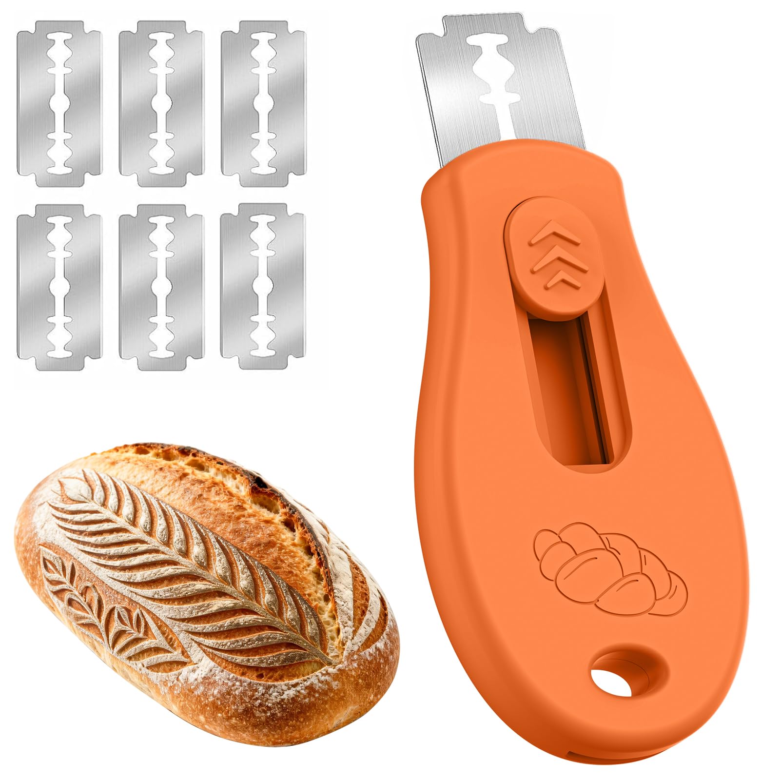 Bread Lame Sourdough Scoring Tool, Extractable & Magnetic Bread Scoring Tool, Scoring Knife for Bread Baking, Bread Razor for Homemade Bread, Sourdough Scorer Tool, Includes 5 Razor Blades-Orange