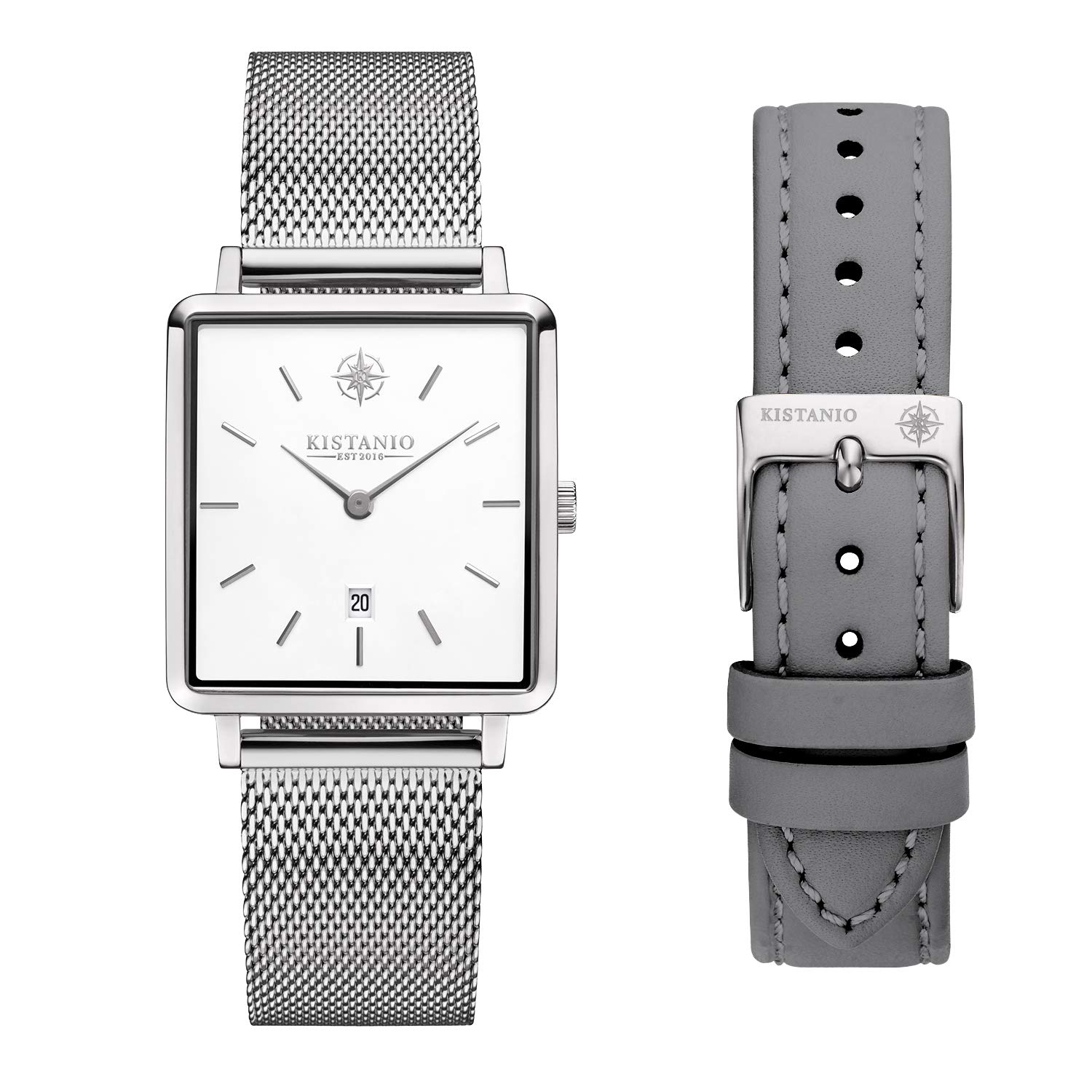 Carre SI-WH-M-L-GR - Reloj de pulsera para mujer con cristal de zafiro y correa de piel milanesa