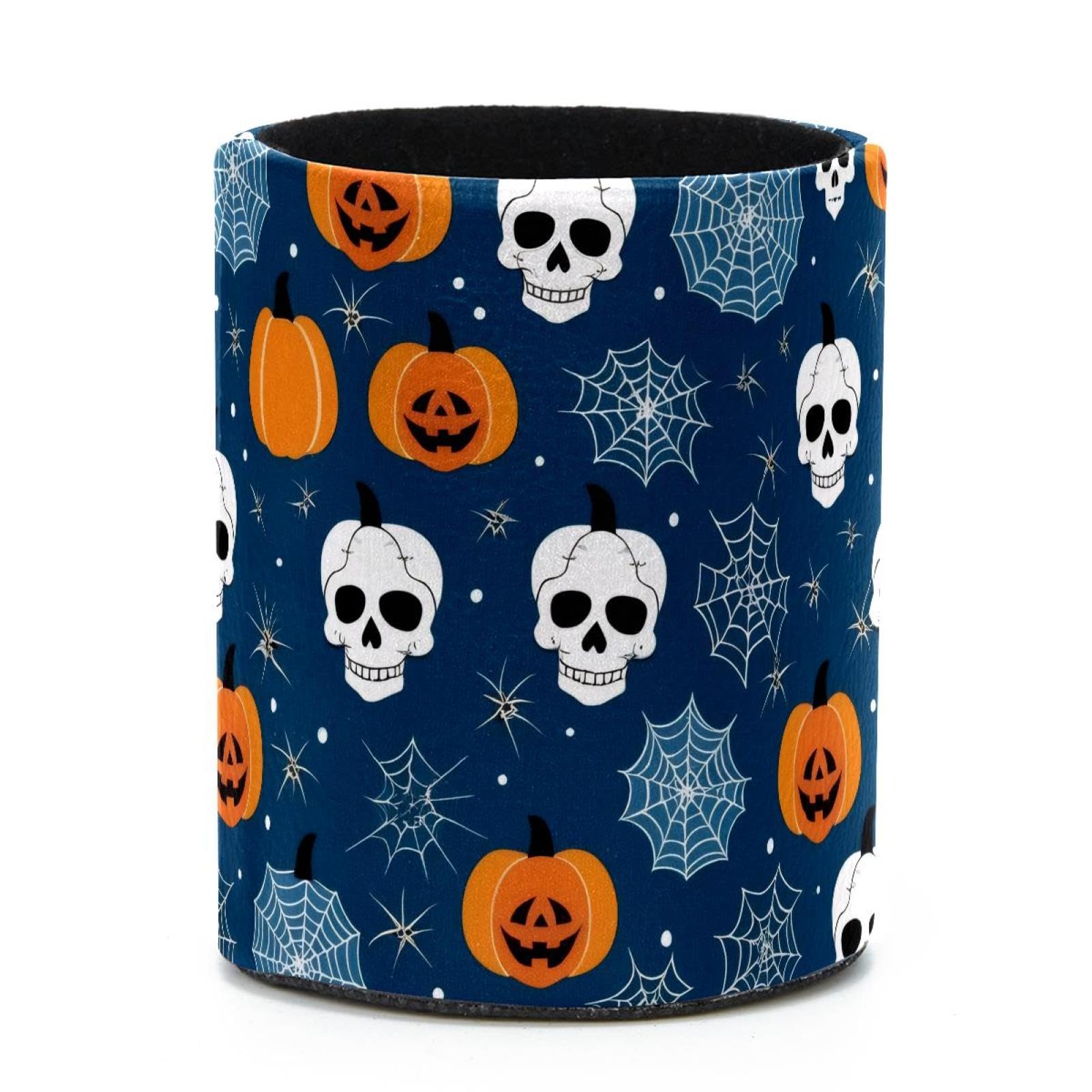 VAPOKF Round Pencil Holders for Desk, Skulls Pumpkins Pen Holders Pen Pot Makeup Brushes Storage Desktop Stationery Supplies Organiser for Home Office