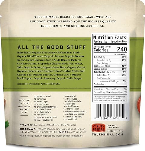 Miniatura 2 de True Primal Sopa de pollo y verduras paquete de 8, lista para comer, sin gluten, paleo, pollo pasturado, Whole30, caldo de huesos