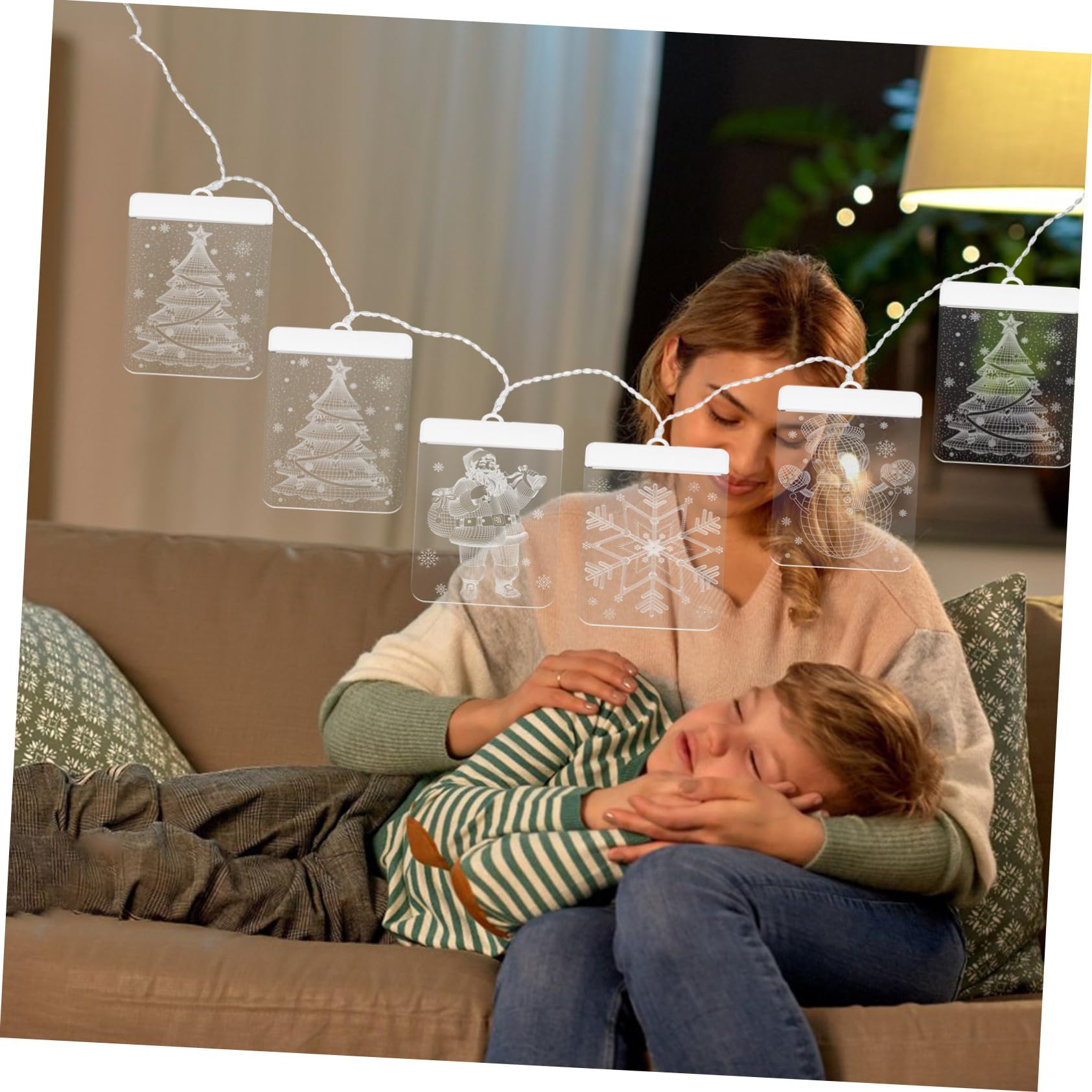 ULTECHNOVO Rideau Lumineux de Noël à LED avec Motifs Bonhomme Flocon Lumière Ambiance Chaude Télécommande Décoration Intérieure pour Fenêtres et de Noël