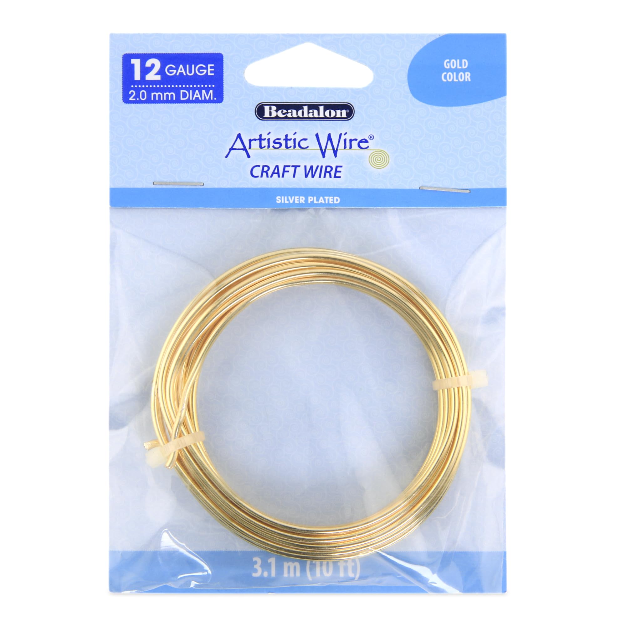 Artistic Wire 12 Gauge / 2.1 mm Silver Plated Tarnish Resistant Colored Copper Craft Wire, 10 ft / 3.1 m, Gold