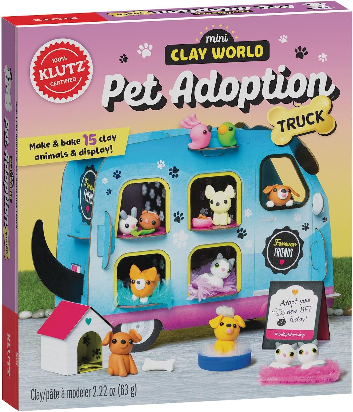 Klutz Mini Clay World Pet Adoption Truck: Sculpt 15 Oven-Bake Clay Animals, Dogs Cats Bunnies & Display Truck Kit