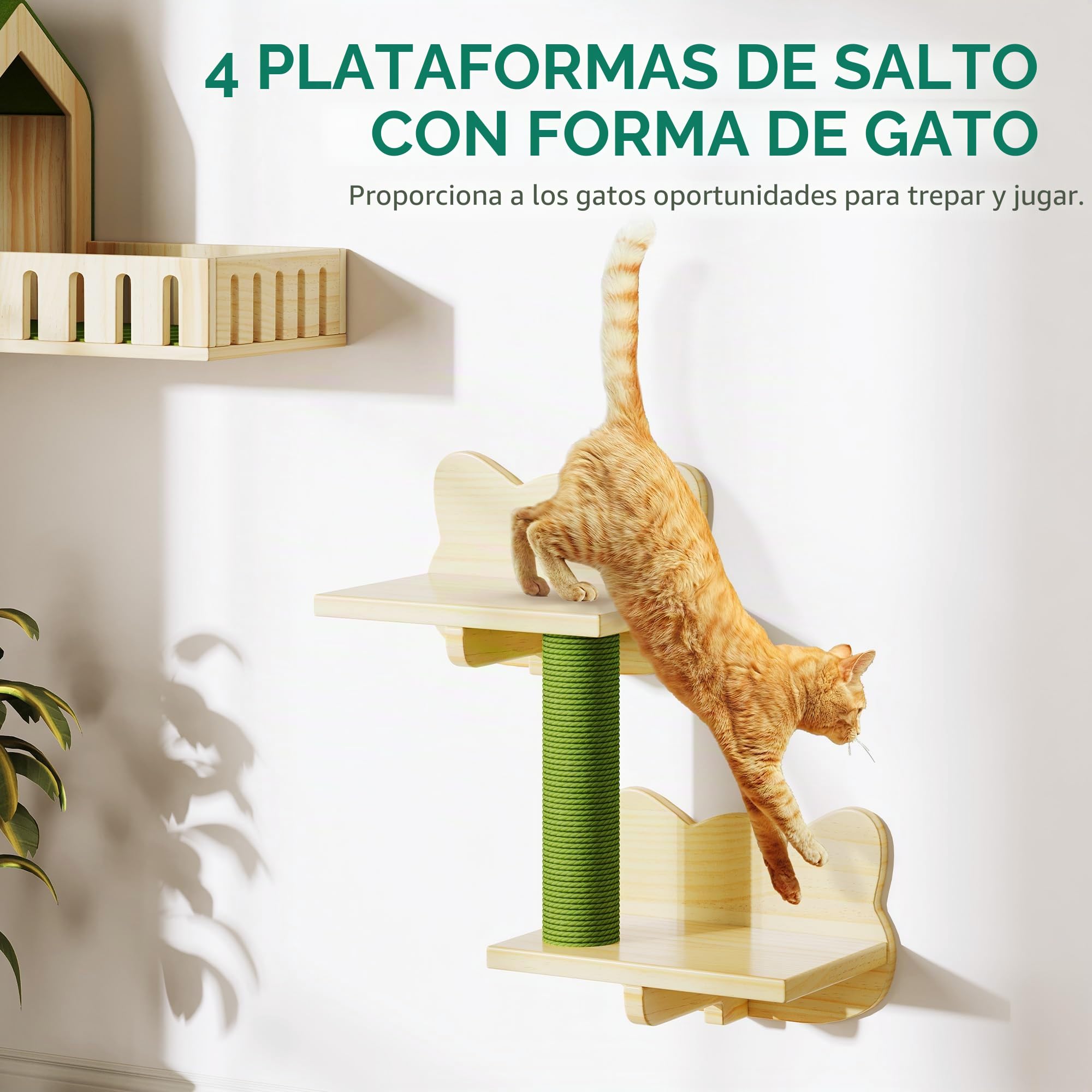 YITAHOME Juego de Pared de Escalada para Gatos, Muebles de Madera Estable, 5 Piezas con casa para Gatos, Escalera para Gatos, Plataforma para Gatos para Dormir, Jugar y Descansar