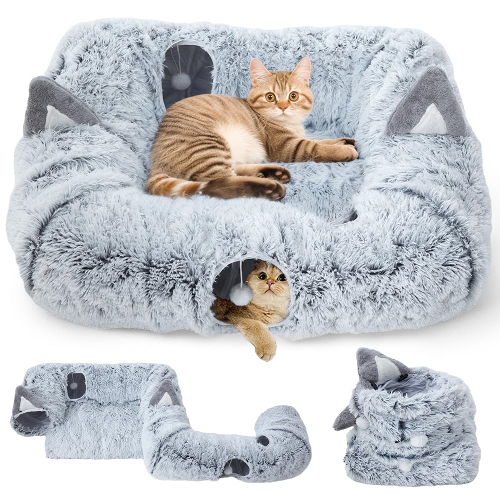 Petcozife Túnel para gatos, 110 x 90 x 30 cm, tamaño XXL, suave, con cama para gatos, túnel grande con dos entradas, cueva para gatos