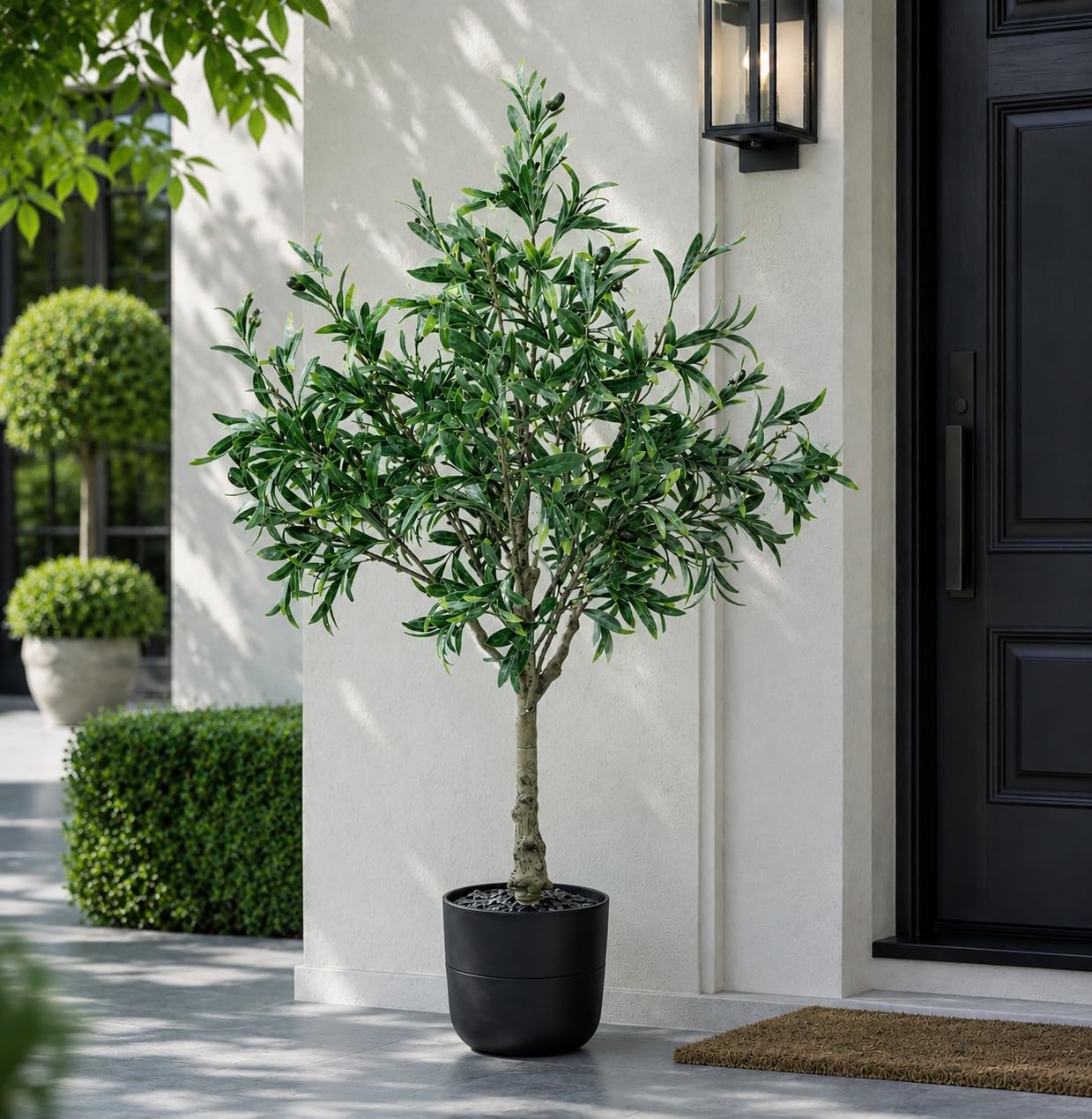 Oliviers artificiels pour intérieur et extérieur, 1 m, olivier artificiel en pot, grandes plantes d'olivier avec jardinière, tronc d'olivier naturel, feuilles de fruits réalistes pour la maison, le