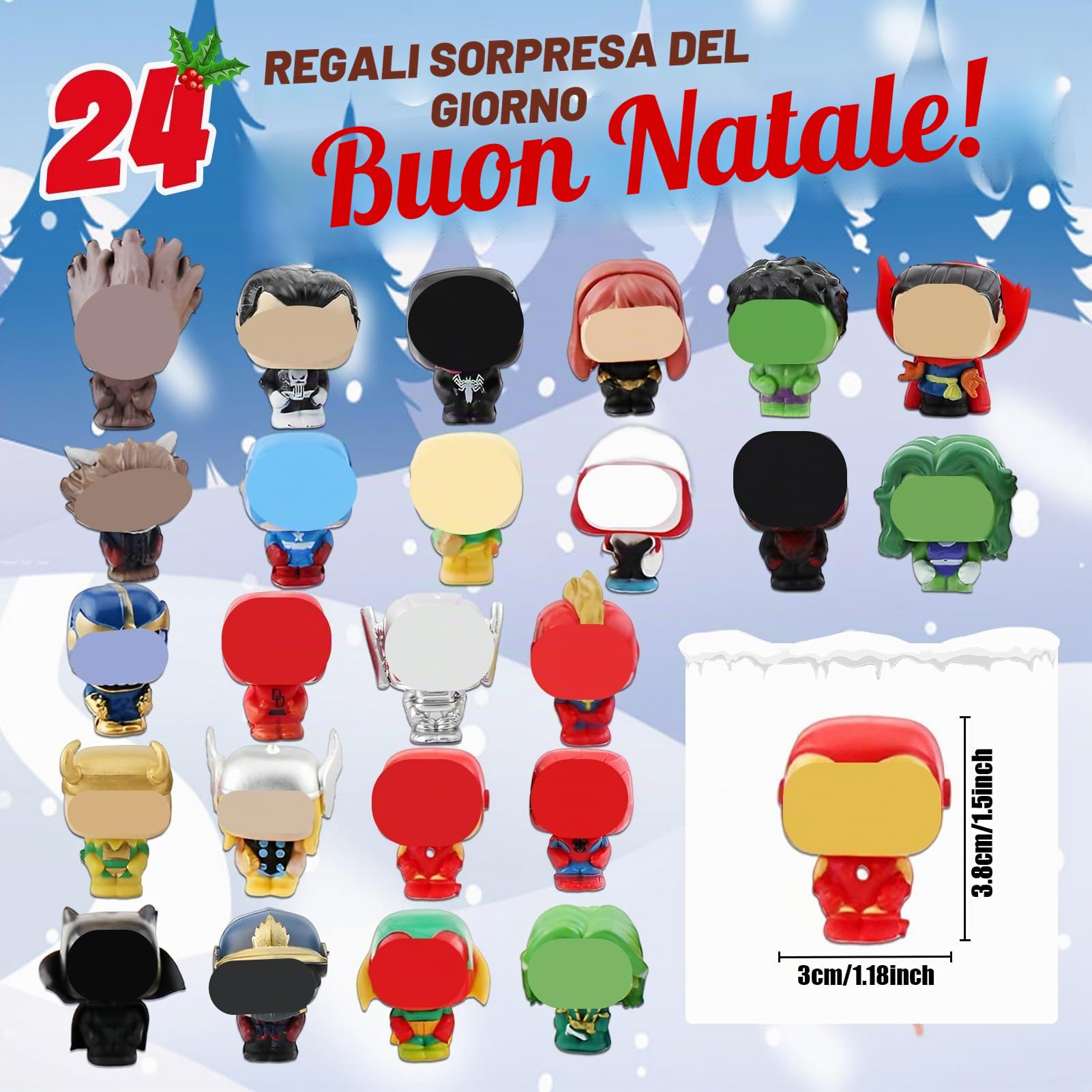Calendario dell'Avvento Hero,Calendario dell'Avvento 2025 a Tema Eroi con 24 Personaggi Collezionabili,Idea Regalo per Natale