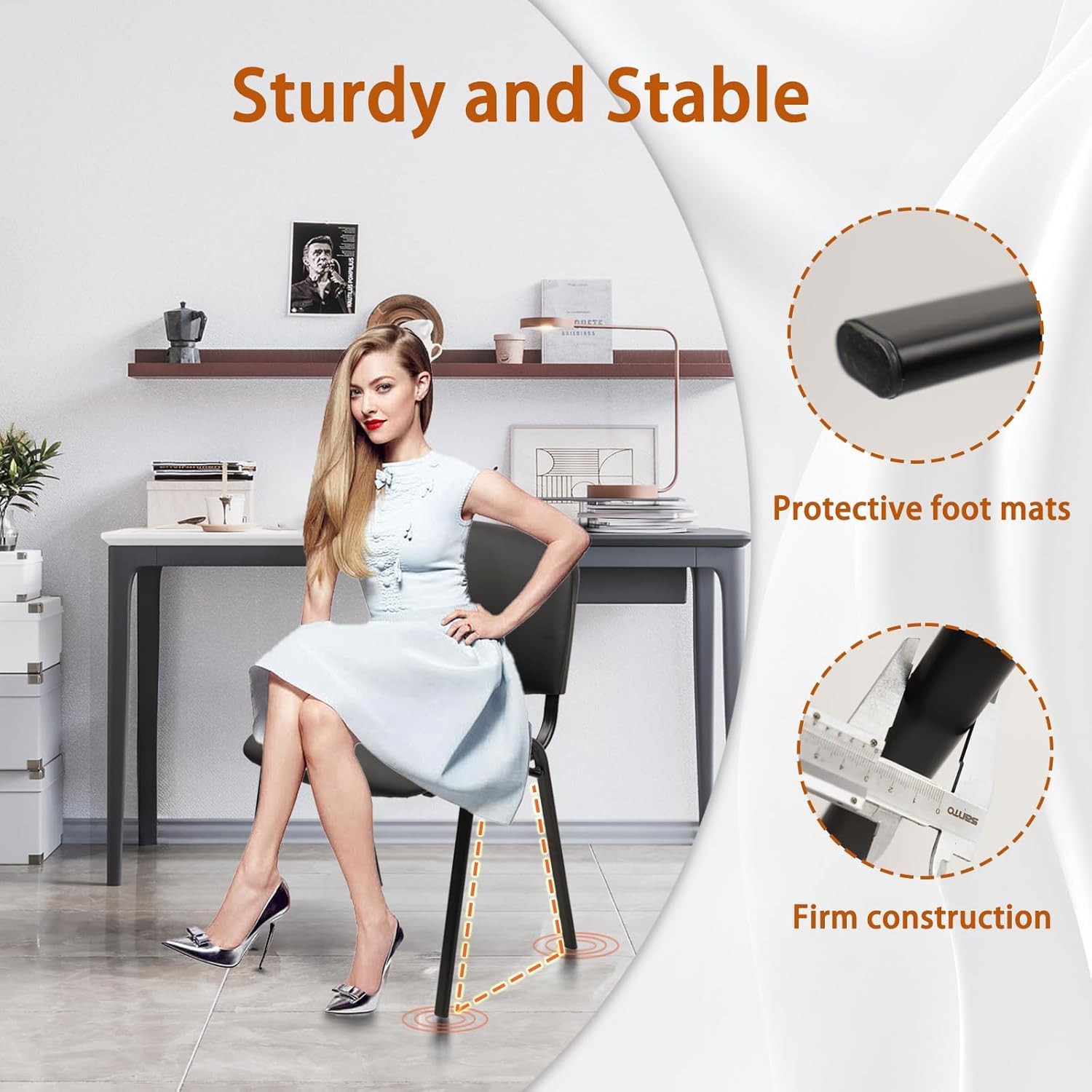 Stacking Waiting Room Chairs, PU Leather Armless Office Guest Chair with Metal Frames, Stackable Conference Room Chairs No Wheels for Reception Lobby Side Training School, Black Set of 5