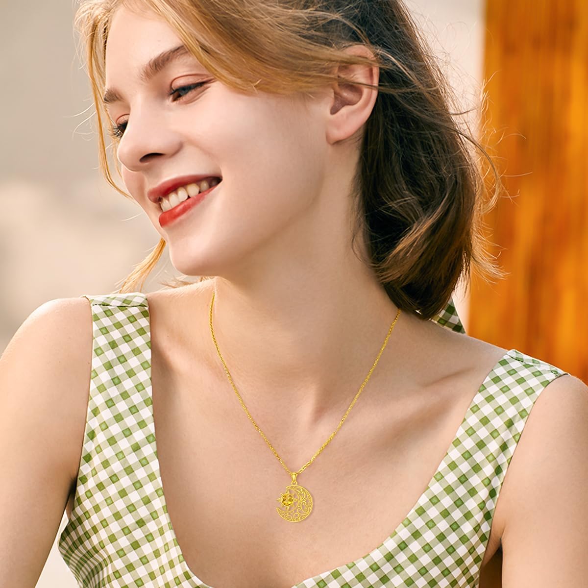 Natural Citrine Sun and Moon Pendant Necklace for Women 925 Sterling Silver Genuine Citrine Jewelry Gifts for Her - Image 5