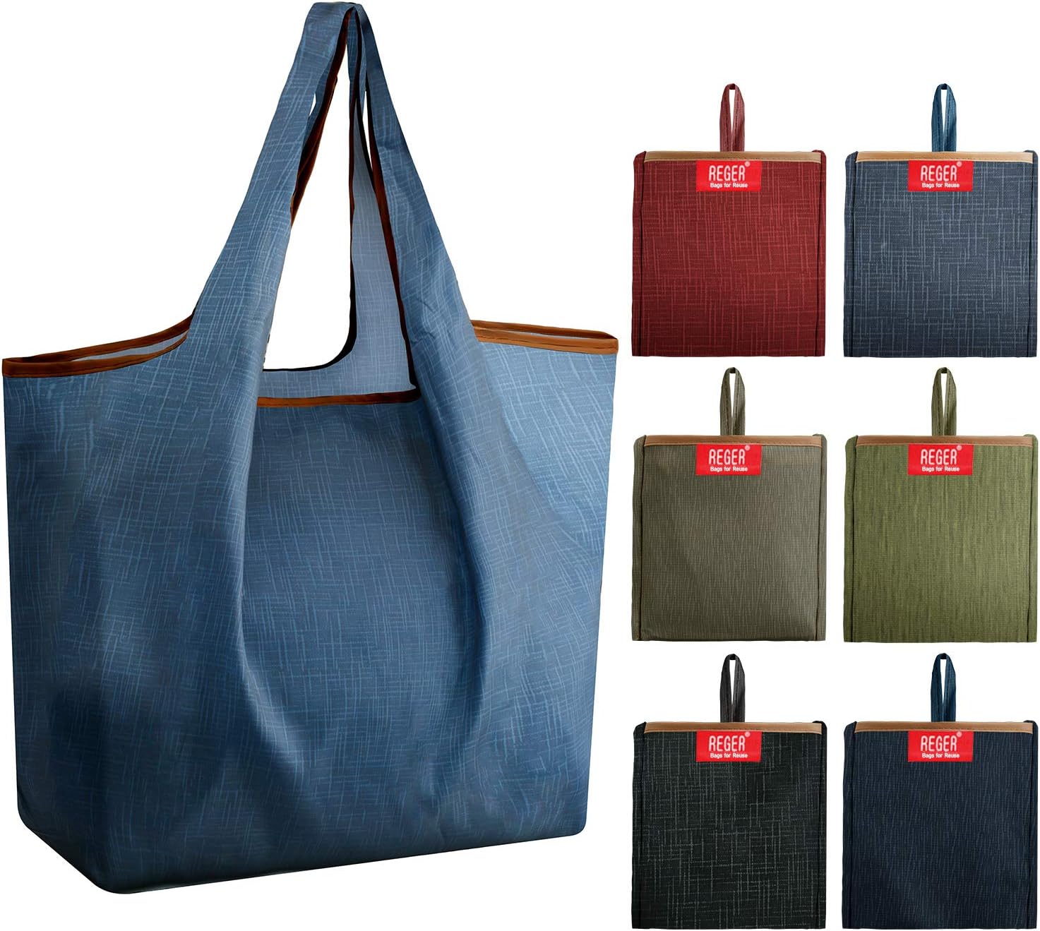 Grocery Bags Reusable Shopping Bags Foldable With Pouch Large 50 LBS 6 Pack Cute Groceries Totes Bags Ripstop Fabric Light weight Sturdy Machine Washable