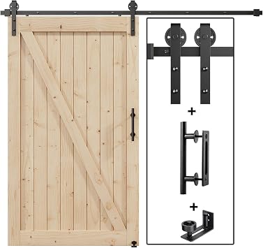 EaseLife 12FT Sliding Barn Door Hardware Track Kit & Handle,Big Industrial Spoke Wheel,Wall Mount,Slide Smoothly Quietly,Easy Install,Black,144" Track Fit for 68-70" Wide Opening No Door