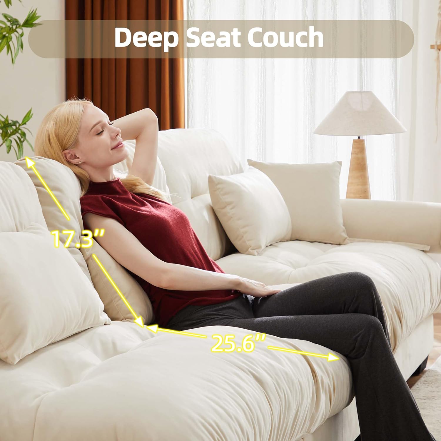 Modular Sectional Sofa Oversized Sectional Couch, 130" L Shaped Couch Modern Deep Seat Couches for Living Room, Comfy Velvet Cloud Sofa with Ottoman, 3 Seater Sofas for Bedroom Apartment, Cream