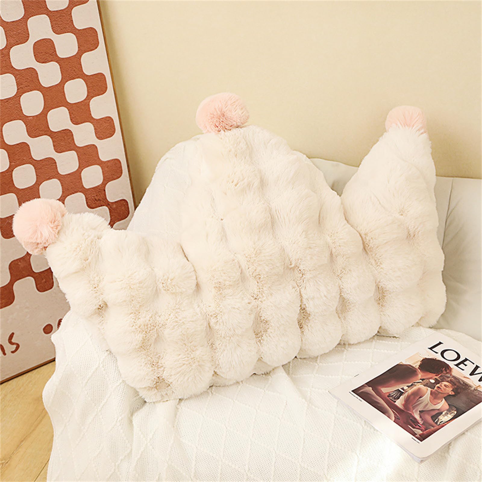 Champracer Plüsch Kissen, Sterne Flauschig Kissen, Flausch Plüsch Dekokissen, Crown Pentagram Love Ball Pillow, Dekoration für Kinderzimmer, Couch, Sofa, Bett (Weiße Krone,70 * 50 cm)