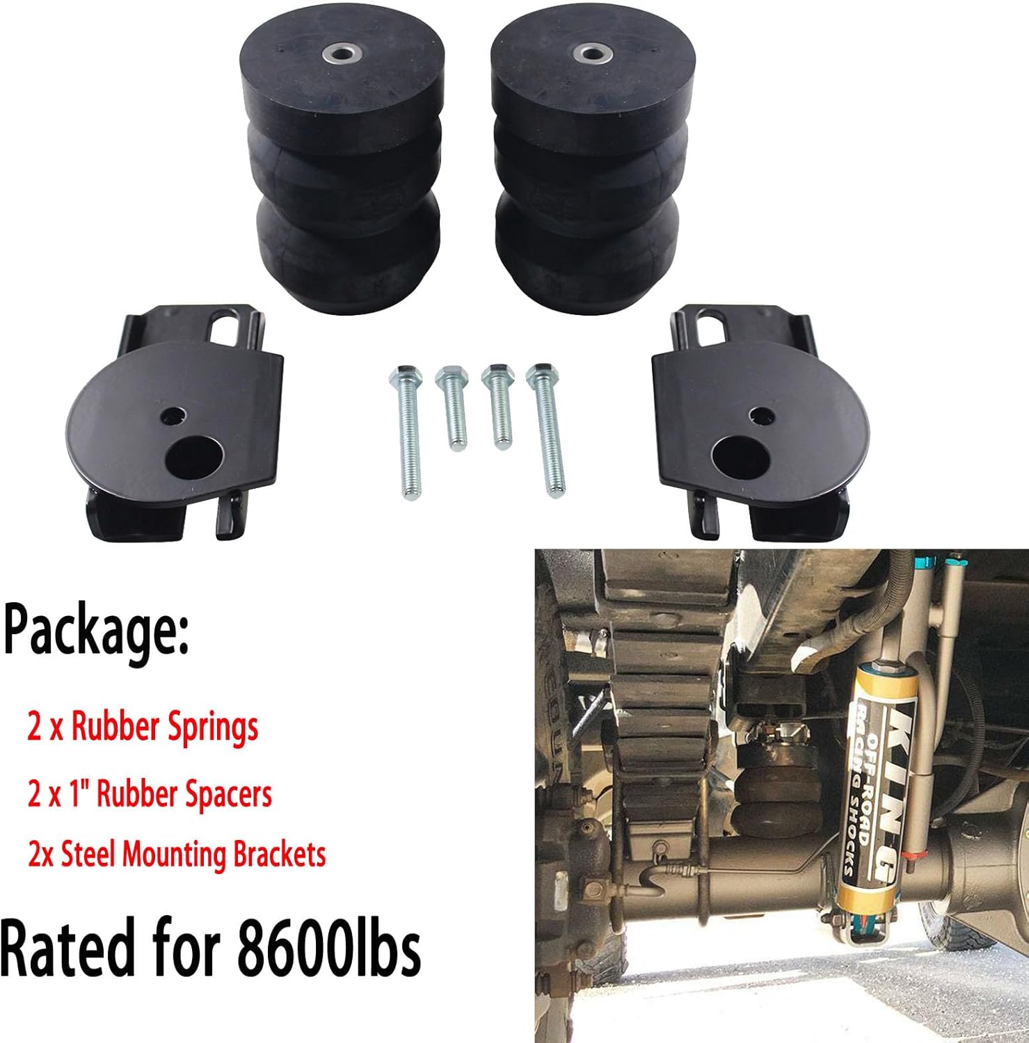 Rear Suspension Rubber Bump Stops Enhancement System DR2500D Compatible with 2014-2023 RAM 2500 4WD/2WD Pickup Suspension Helper Spring Kit 8600 lbs Capacity