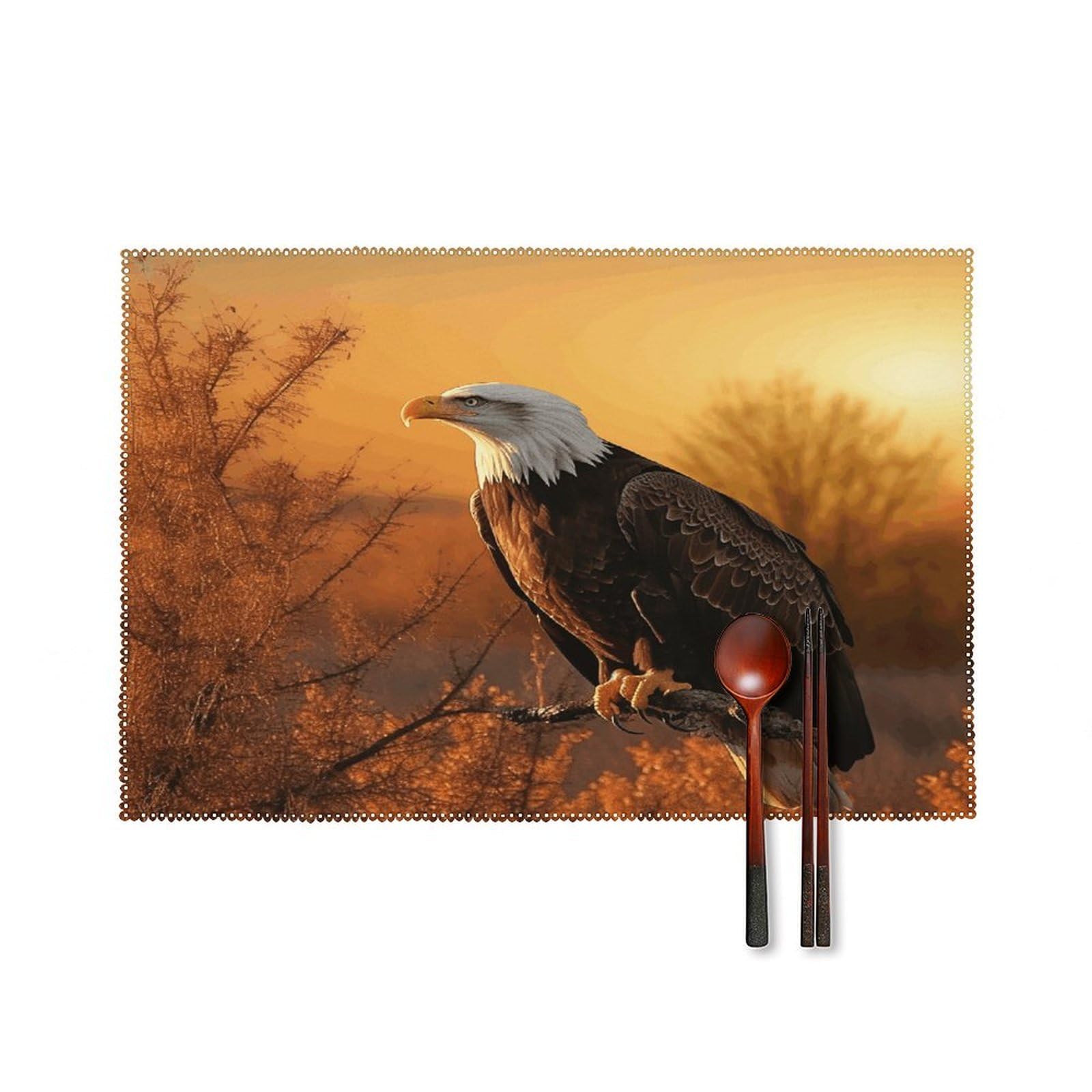 Golden Sunset Bald Eagle Placemats Set of 4 Non-Slip Heat Resistant Table Mats Canvas Washable Cloth Place Mats Easy to Clean Premium Placemat for Kitchen Dining Table Decoration