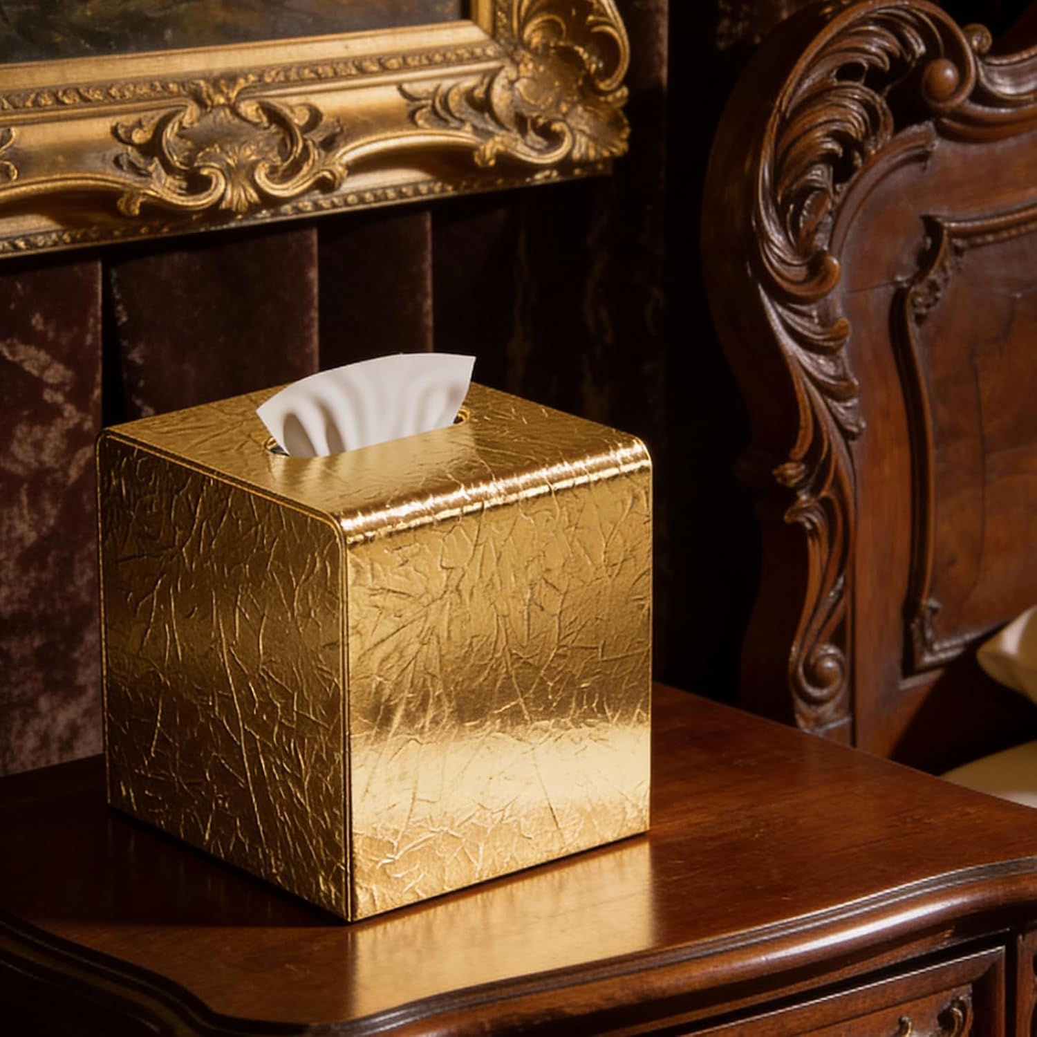 Gold Tissue Box Cover,Tissue Box Holder with Magnetic Bottom, Decorative Tissue Box for Vanity Toilet Tank Dresser Night Stand Table Countertop Office Car