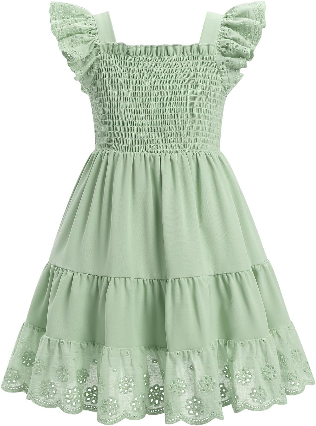 AWIBMK Mommy and Me Dress Boho Summer Casual Holiday Mother Daughter Matching Ruffle Sleeve A-line Tiered Smocked Dress - Image 4