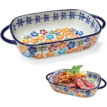 Casserole Dish Rectangular Ceramic Lasagna Baking Dish Oven Moulds with Handles Lasagna Pans Oven Dish Made of Porcelain Baking Mould for Lasagne Tiramisu Casserole 23.5 x 13 x 5 cm