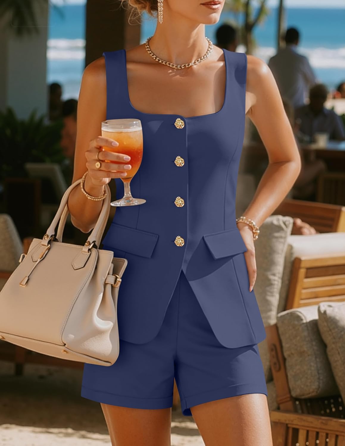 ZESICA Womens Summer 2 Piece Short Sets 2026 Suit Vest Tops Matching Set Business Casual Dressy Outfits - Image 3