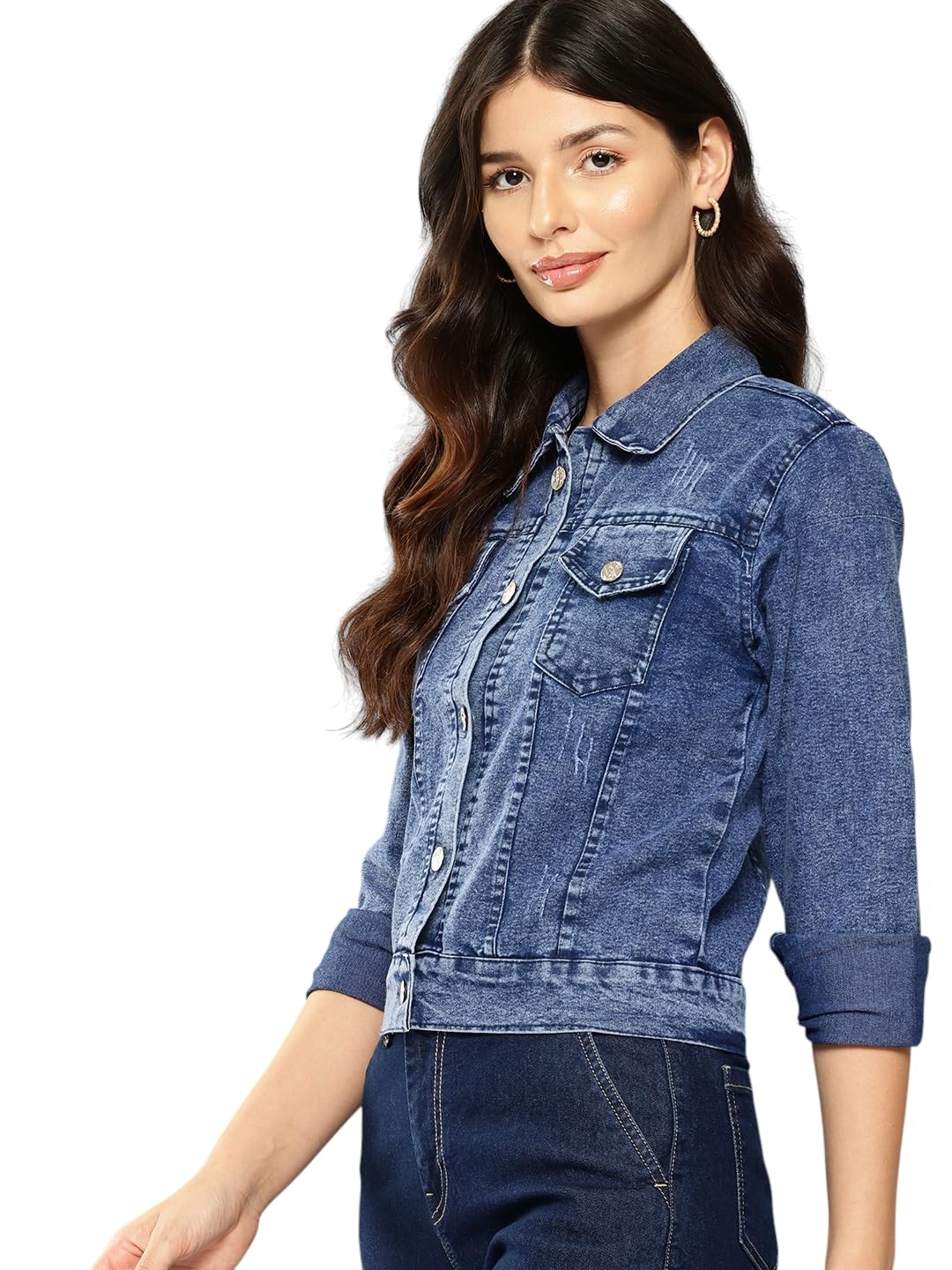 Womens Blue Colour Solid Denim Jacket-image-30