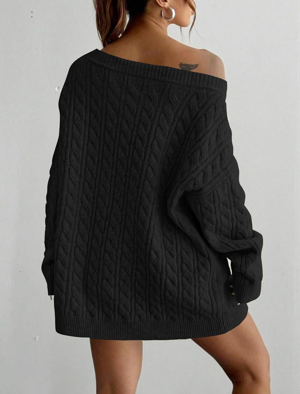 ZAFUL Women's Oversized Sweaters Cable Knit Casual Long Sleeve Crew Neck Sweaters Fall Winter Pullover Sweater 2025 Black S - Image 2
