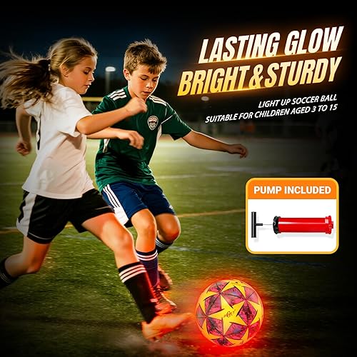 Miniatura 8 de Light Up Soccer Ball Glow in The Dark Size 3/4/ 5 Indoor&Outdoor Sports Gifts Birthday Ideas for 3-15+ Boys, Girls, Teens with Pre-Installed