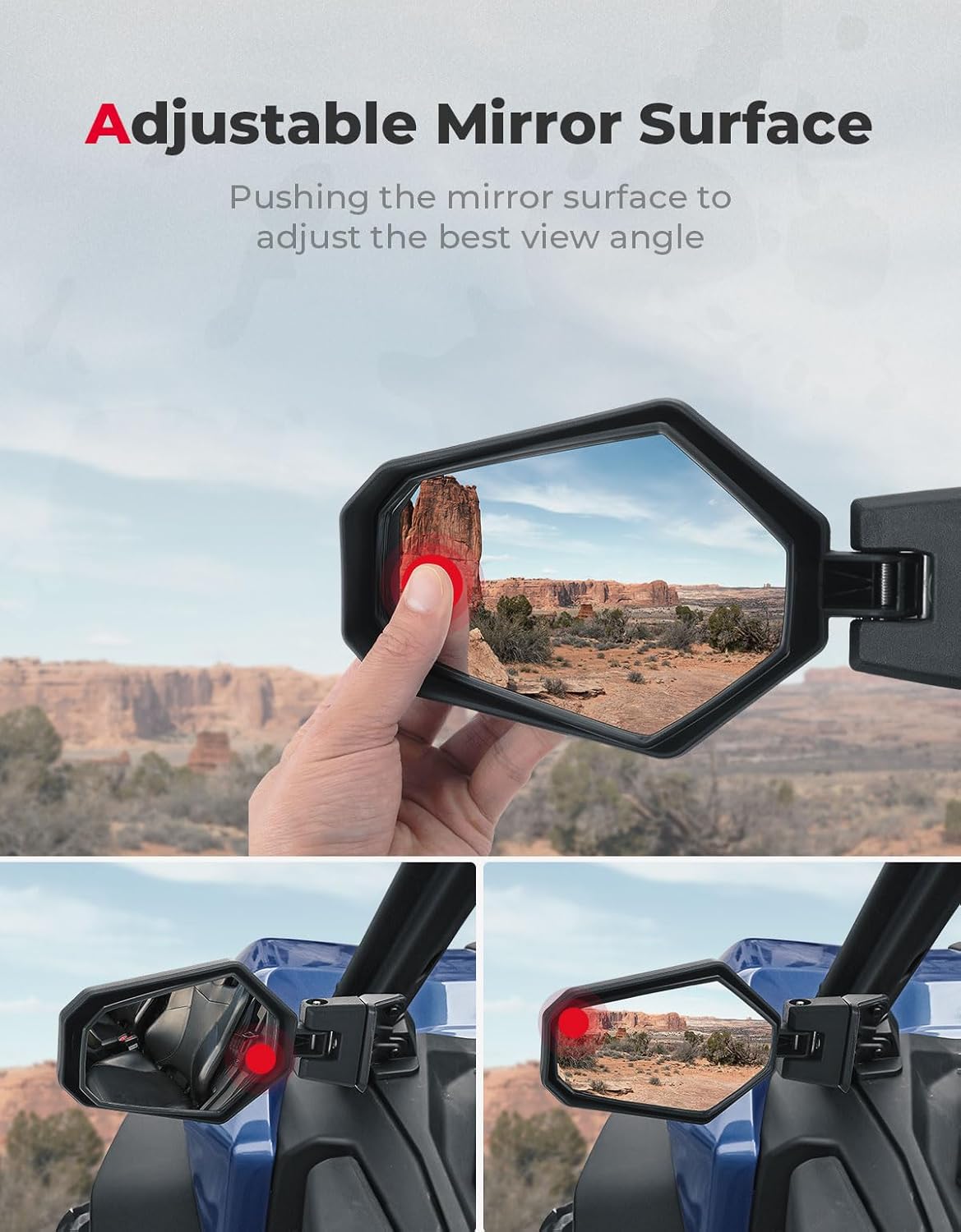 KEMIMOTO UTV Side Mirrors & Center Mirror Compatible with Can Am Maverick Trail Sport MAX 2018-2025 Commander Adjustable Rear View Mirror Replace OEM#715004924 715003638 715003639