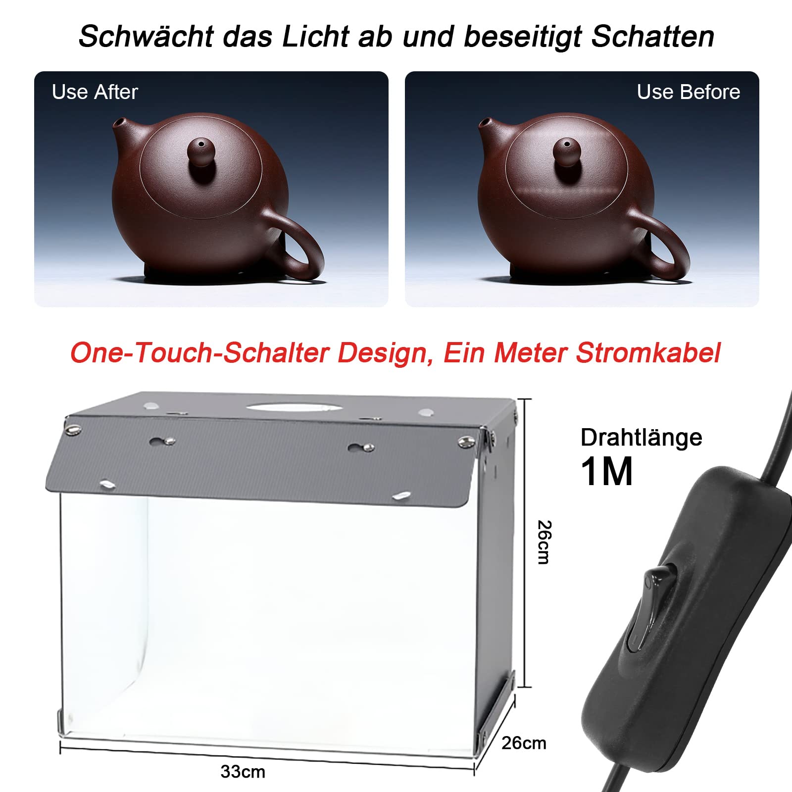 Orthland Tenda Studio 33x26x26 Cm – Mini Light Box Con 72 LED, 5500K CRI 90, Pieghevole E Portatile