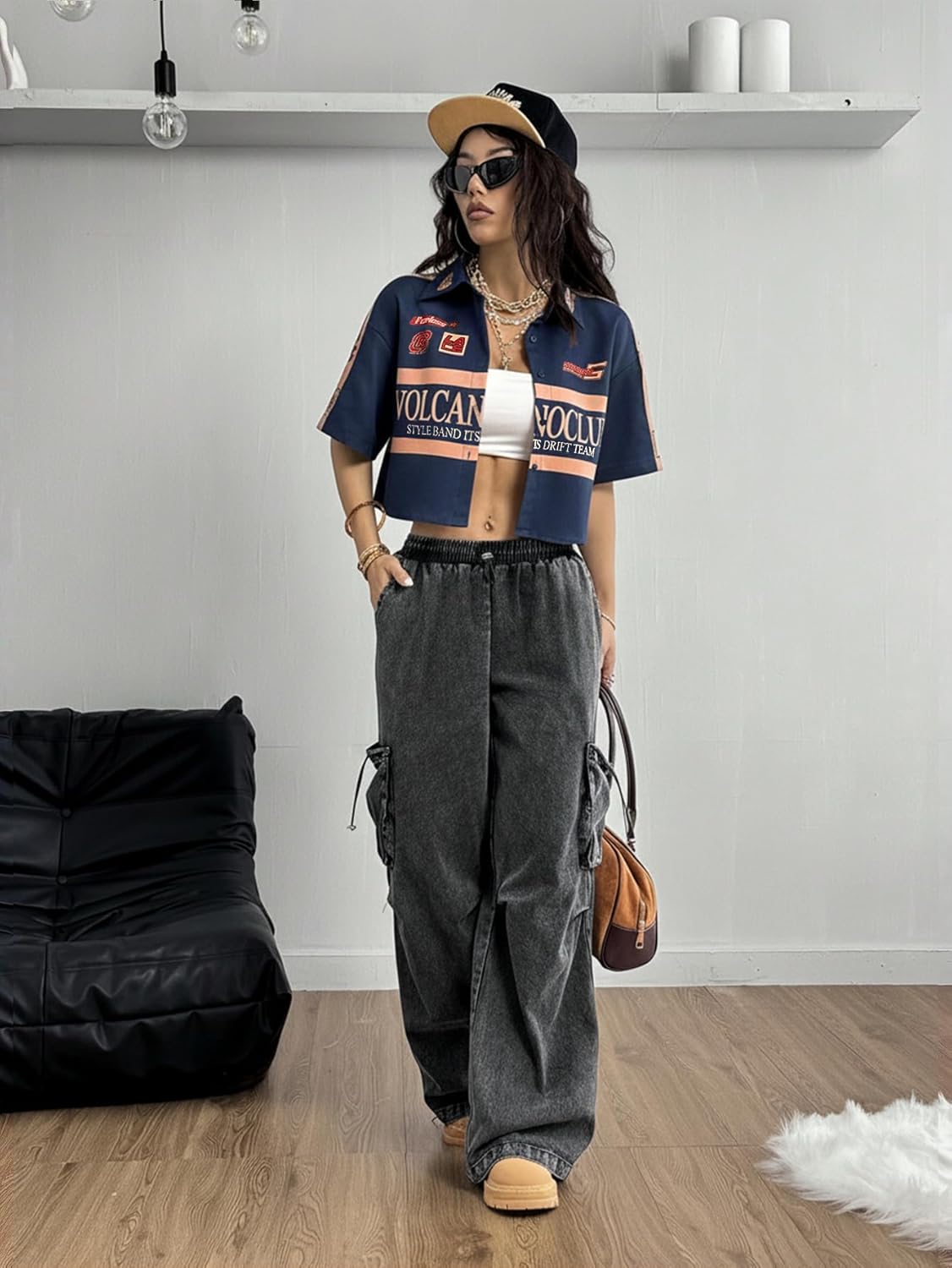 SOLY HUX Women's Summer Button Down Vintage Shirt Short Sleeve Graphic Crop Tops Motorcycle Blouse - Image 4