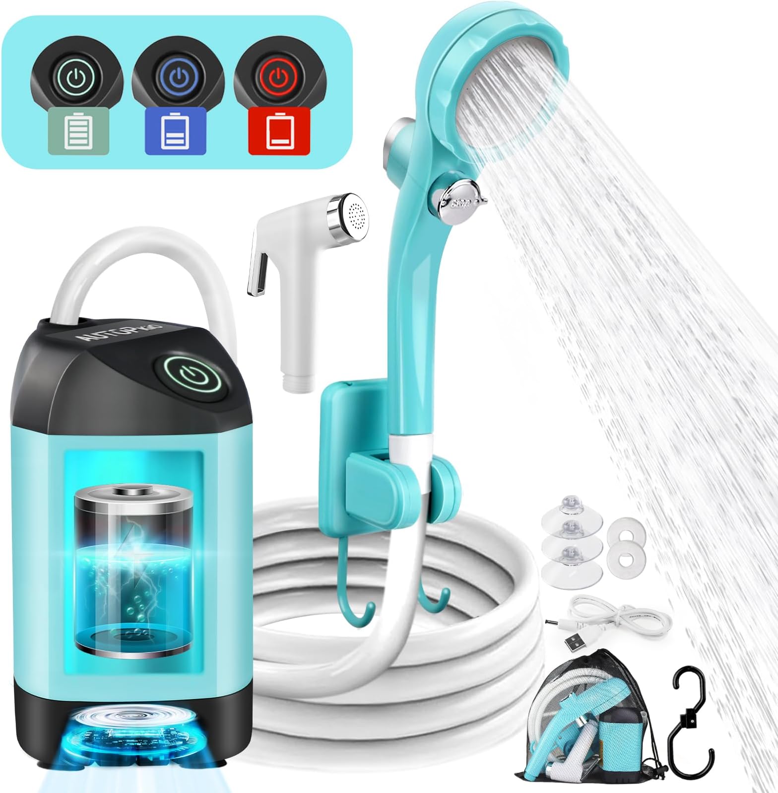 Portable Camping Shower - Outdoor Camp Shower with Showerhead Sprayer & Rechargeable Battery Pump for Camping, Travel, Hiking, Car Washing, Pet Bath