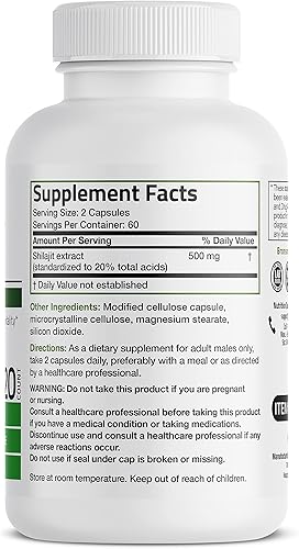 Miniatura 2 de Bronson Extracto de Shilajit de 500 mg por porción apoya la producción de energía y vitalidad estandarizado al 20 de ácidos totales sin OMG 120