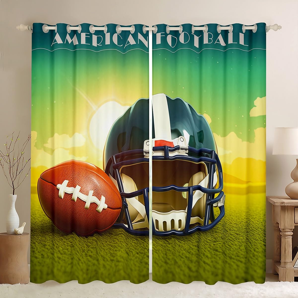 Erosebridal Kids Rugby Curtains American Football Blackout Curtains 84x84 for Boys,Sports Game Curtains & Drapes Rugby Themed Bedroom Curtains Rugby Helmet Window Treatments