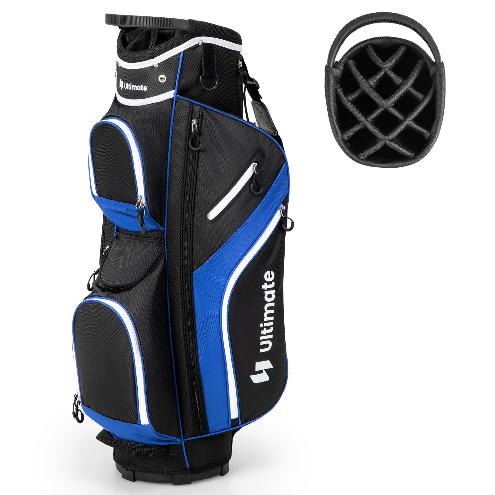 GOPLUS Sac de Golf, Sac de Club de Golf Léger avec Séparateurs à 14 Compartiments, Sac Isotherme, 2 Poches Étanches, Capuche de Pluie Amovible, Porte-Parapluie et Poignées de Transport