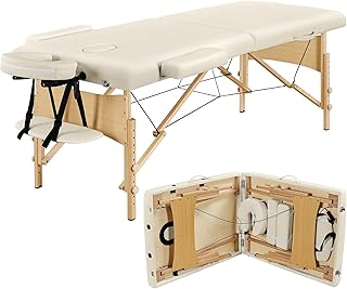 Yaheetech Massage Table Portable Lash Beds Spa Bed Massage Couch Foldable Spa Tables Adjustable 2 Fold with Non-Woven Bag 28 inch, Cream