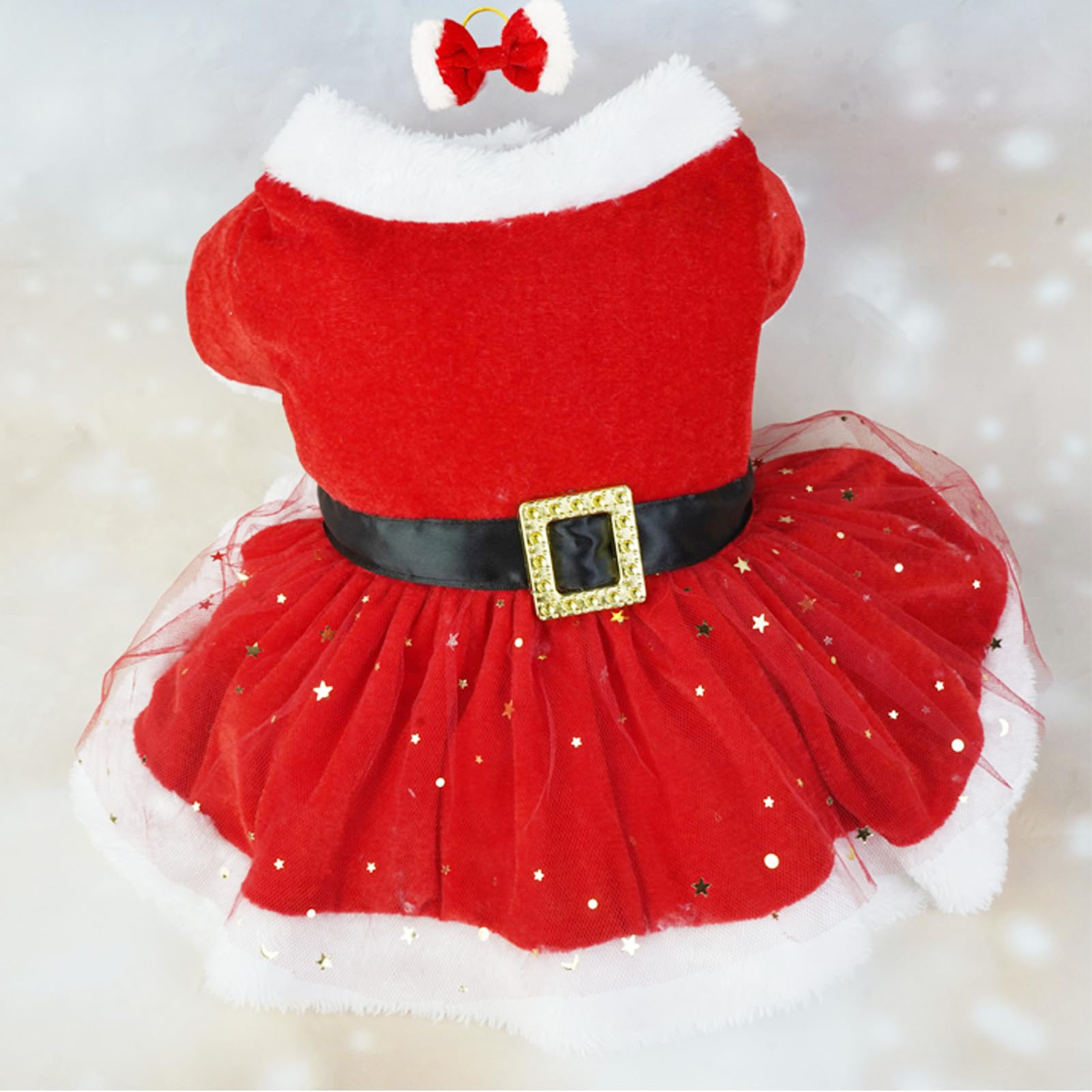 Santa Claus Pet Costume, Santa Dog Cat Costume with Headdress, Funny Pet Christmas Mesh Dress Cosplay Winter Warm Clothes Outfit Clothes Adjustable for Dogs Cat (L