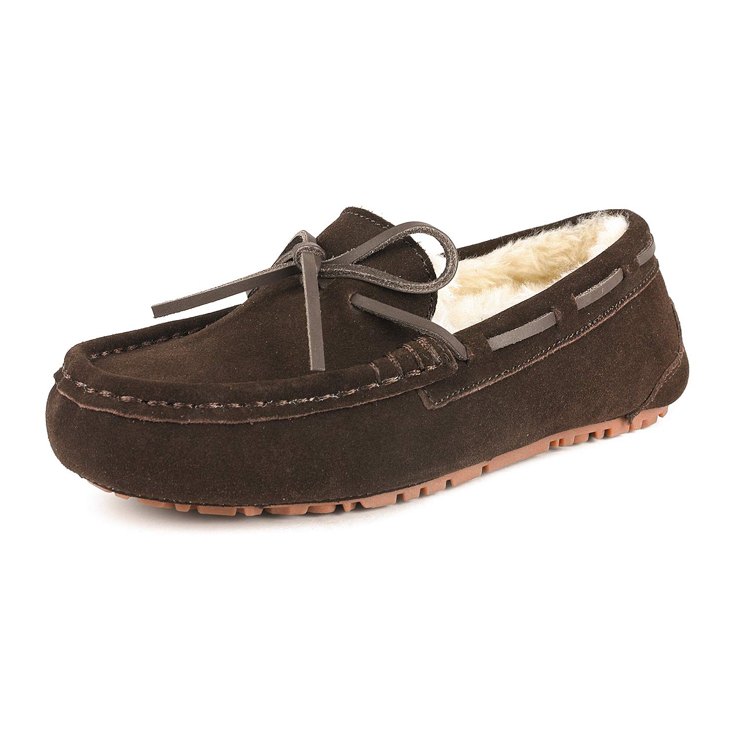 DREAM PAIRSWomen's House Slippers Indoor Outdoor Moccasin Fuzzy Fluffy Furry Loafers Suede Leather Warm Shoes