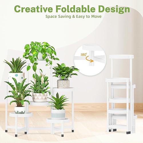 Miniatura 3 de iDavosic.ly Soporte plegable de 6 niveles para plantas para interiores y exteriores con bandeja de plástico, estante de esquina escalonada para